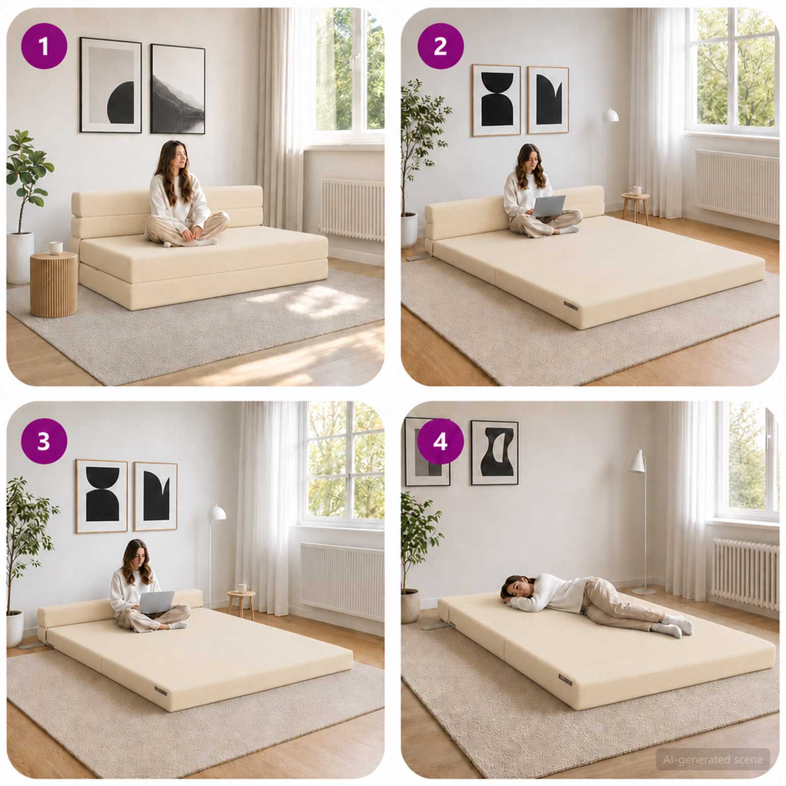 Vouwbare Bankbed Crèmekleurig 152 x 86,5 x 60 cm Stof