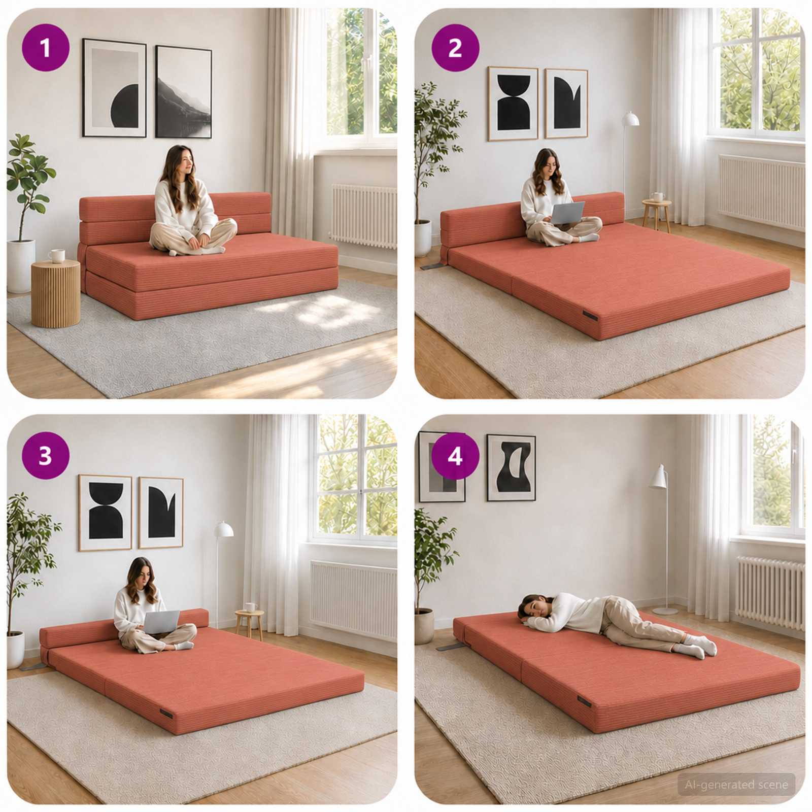 Vouwbare Bankbed Rood-oranje 152 x 86,5 x 60 cm Stof