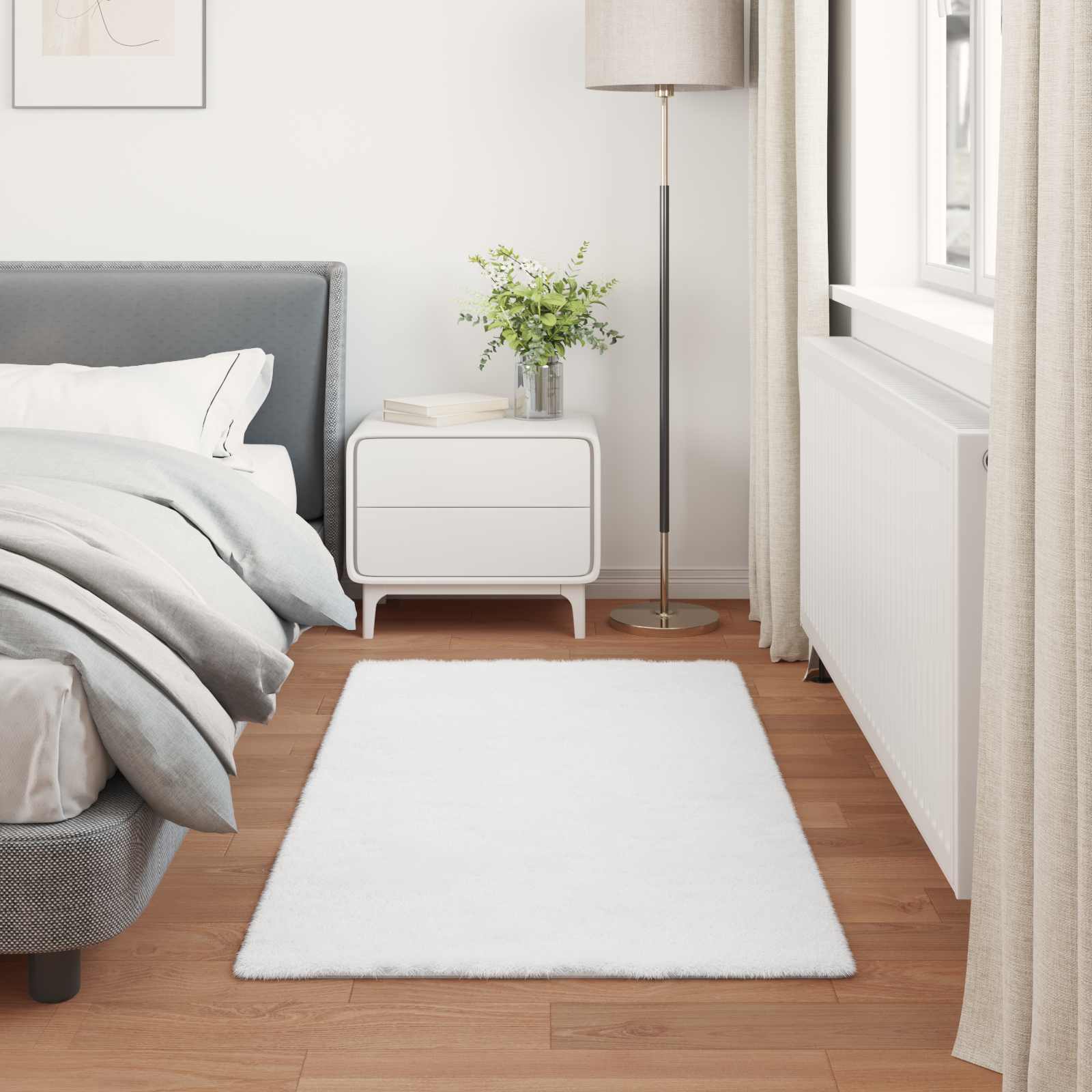 Antislip vloerkleed van imitatie konijnenbont OLITE Wit