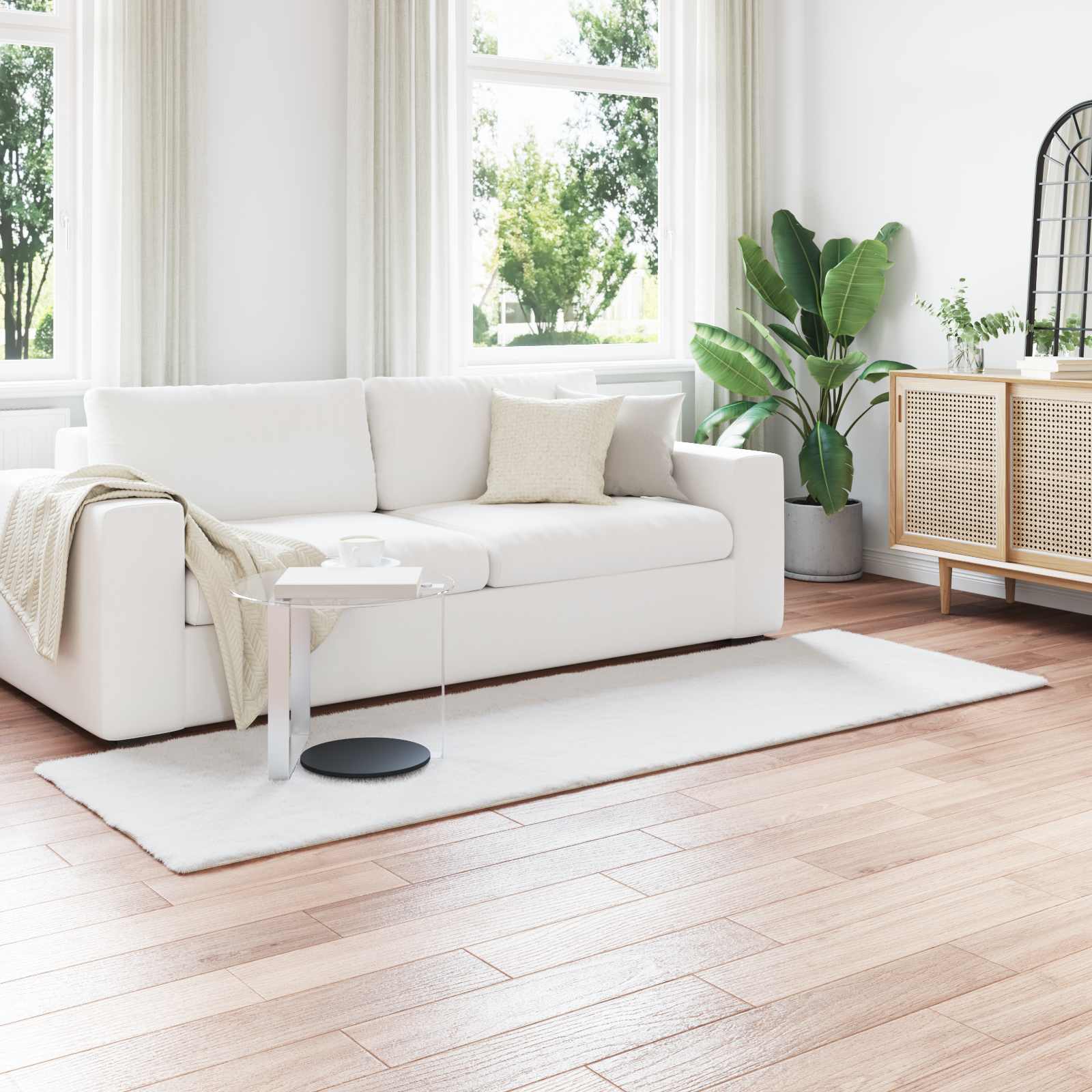 Antislip vloerkleed van imitatie konijnenbont OLITE Wit