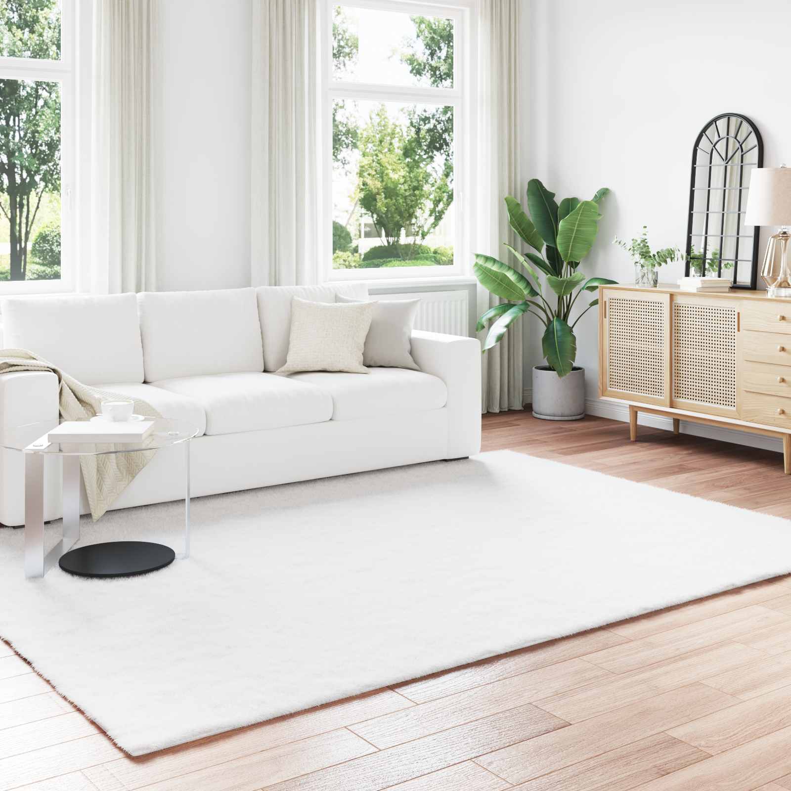 Antislip vloerkleed van imitatie konijnenbont OLITE Wit