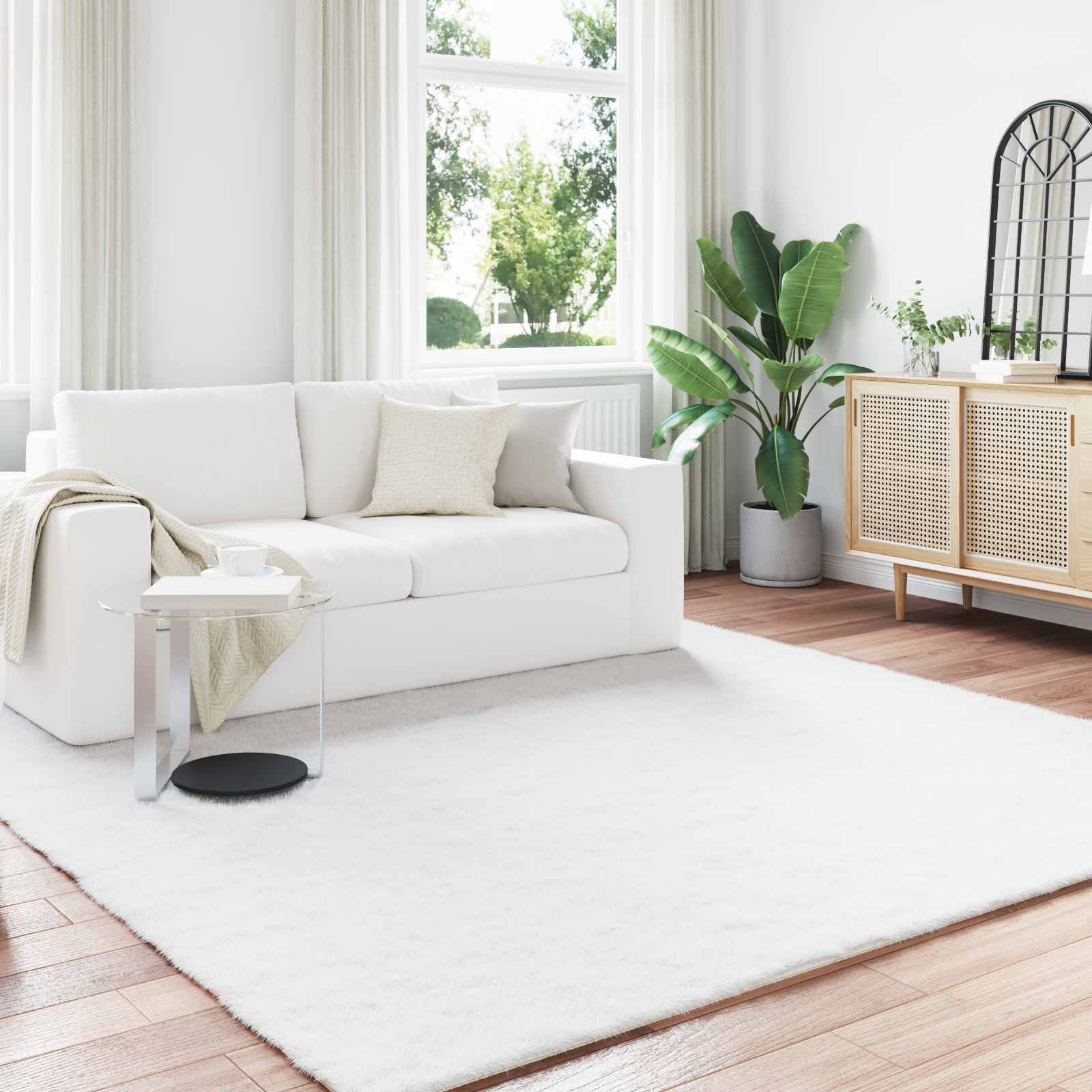 Antislip vloerkleed van imitatie konijnenbont OLITE Wit