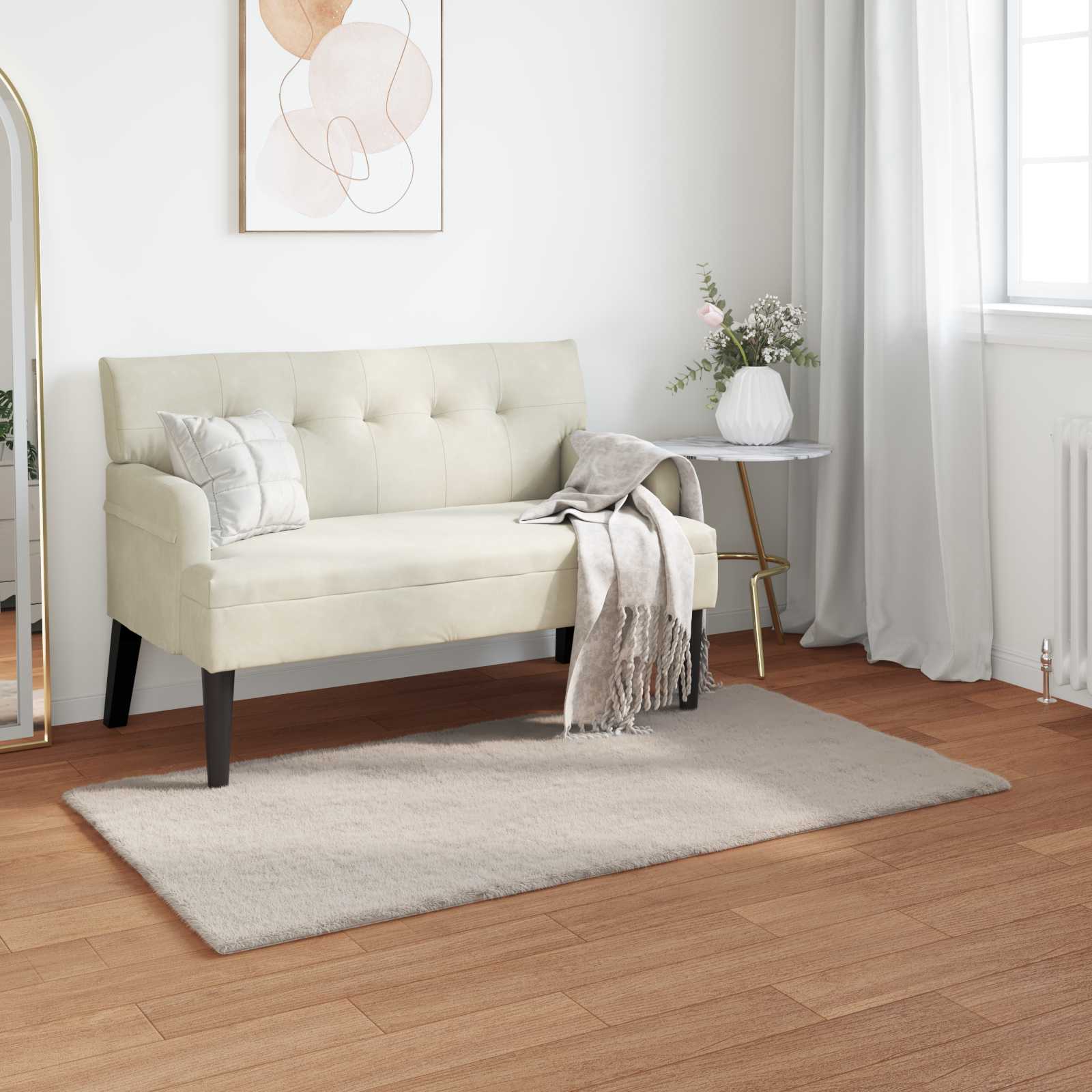 Antislip vloerkleed van imitatie konijnenbont OLITE Beige