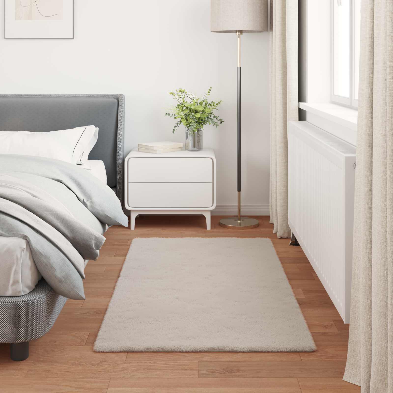 Antislip vloerkleed van imitatie konijnenbont OLITE Beige