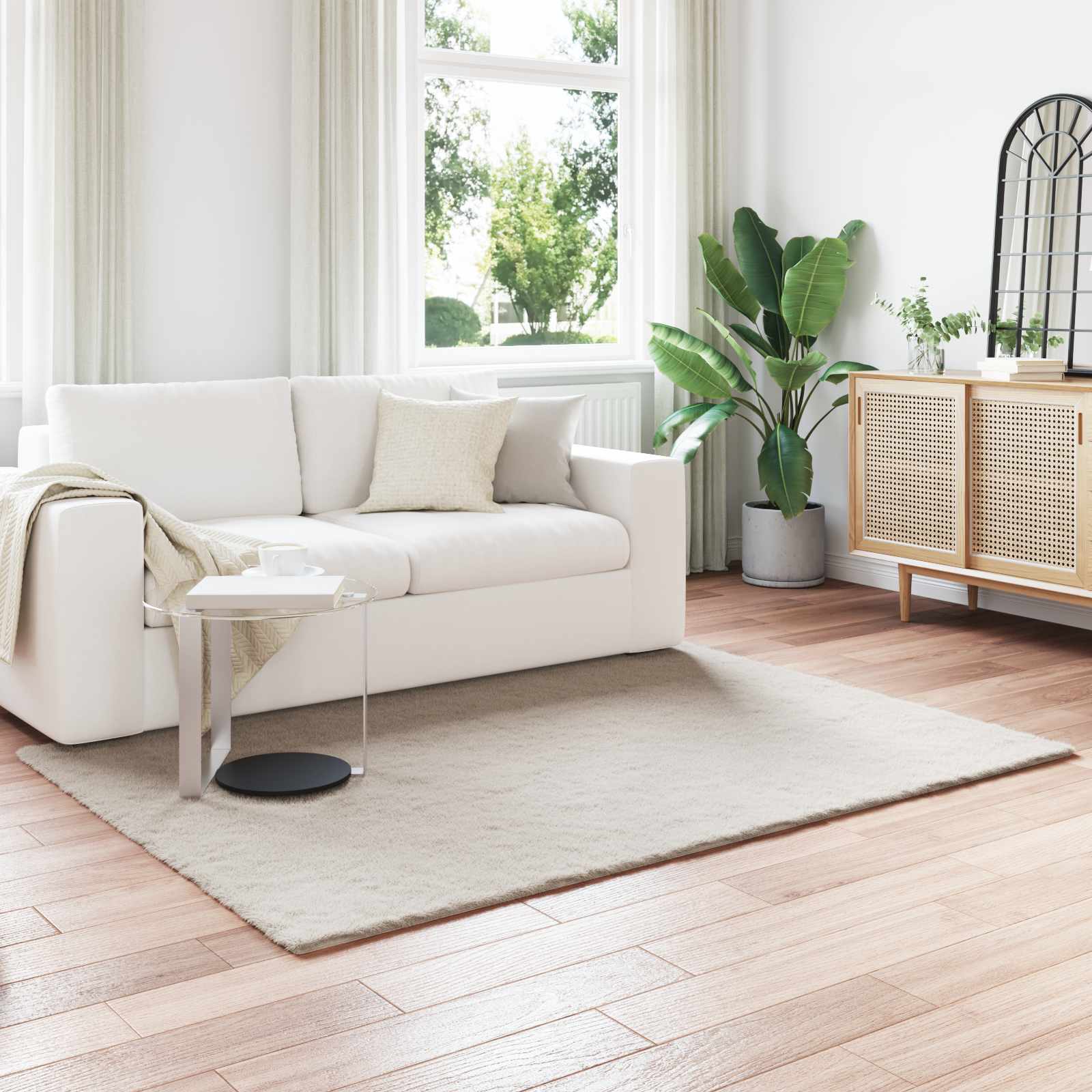 Antislip vloerkleed van imitatie konijnenbont OLITE Beige