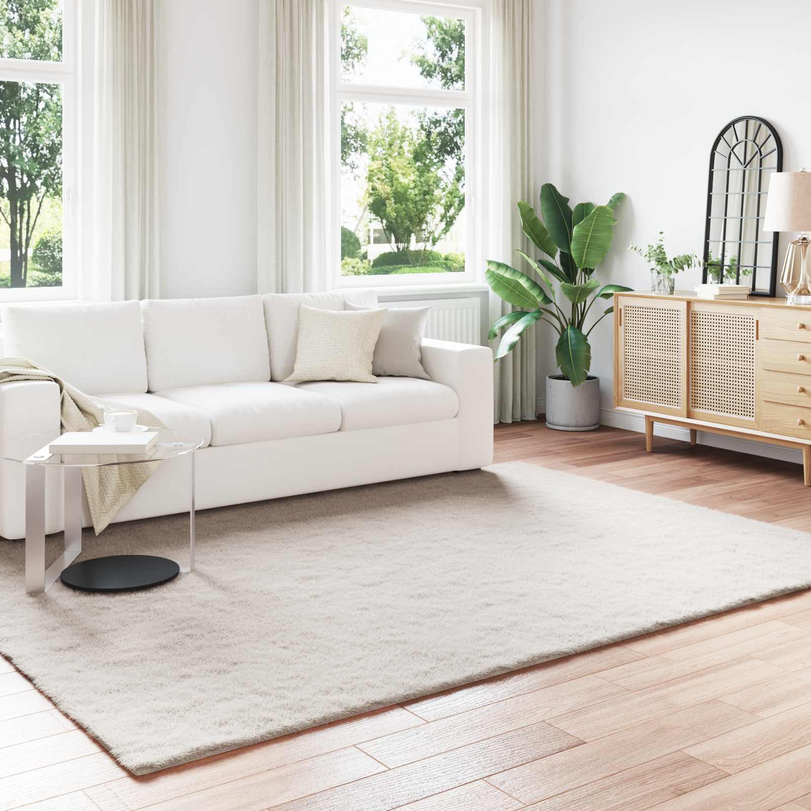 Antislip vloerkleed van imitatie konijnenbont OLITE Beige