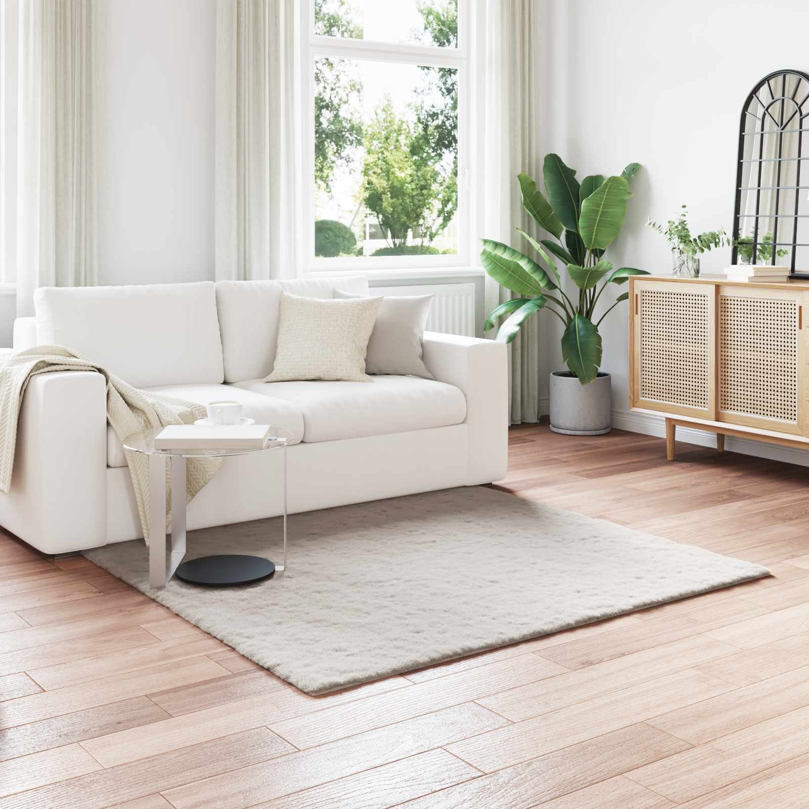 Antislip vloerkleed van imitatie konijnenbont OLITE Beige