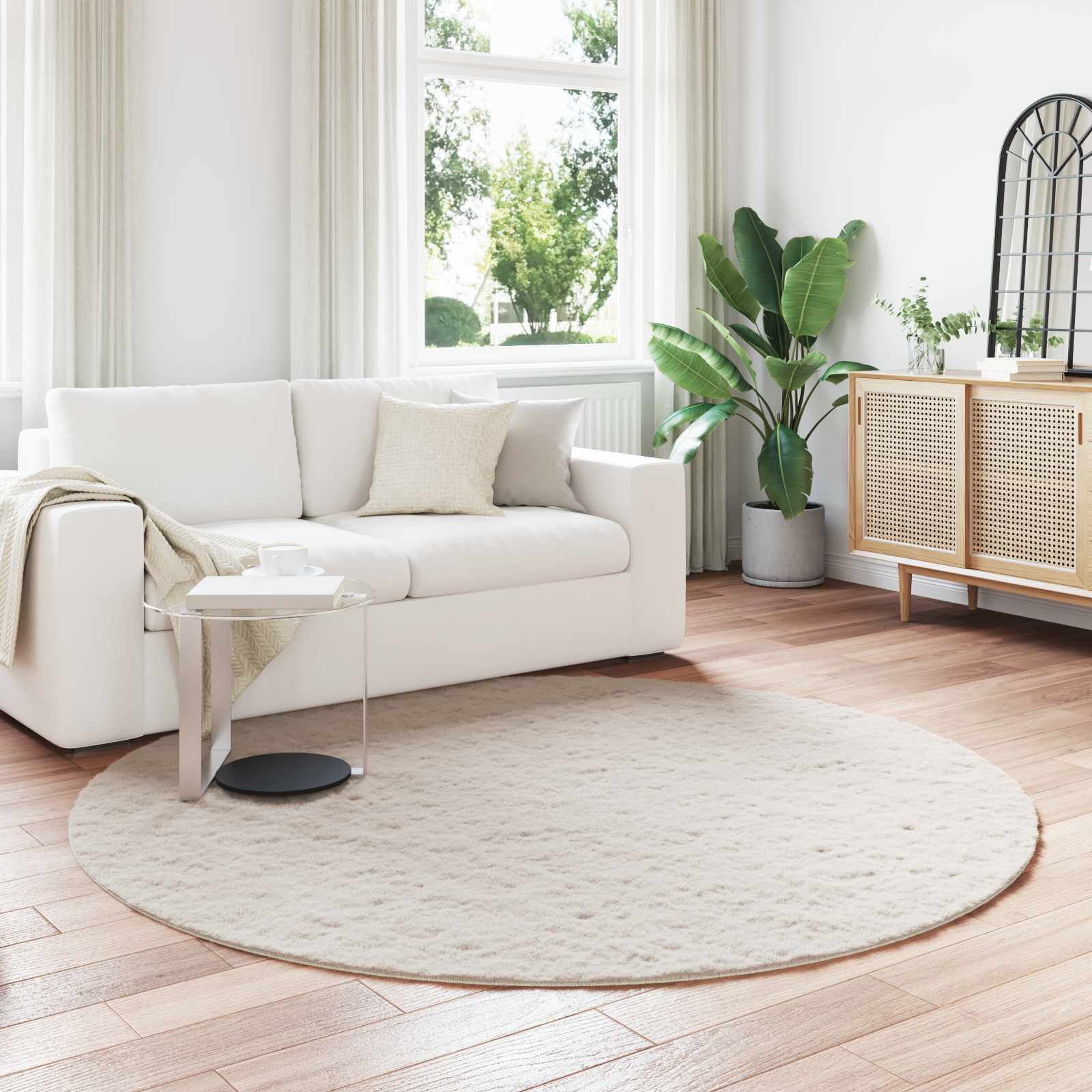 Antislip vloerkleed van imitatie konijnenbont OLITE Beige