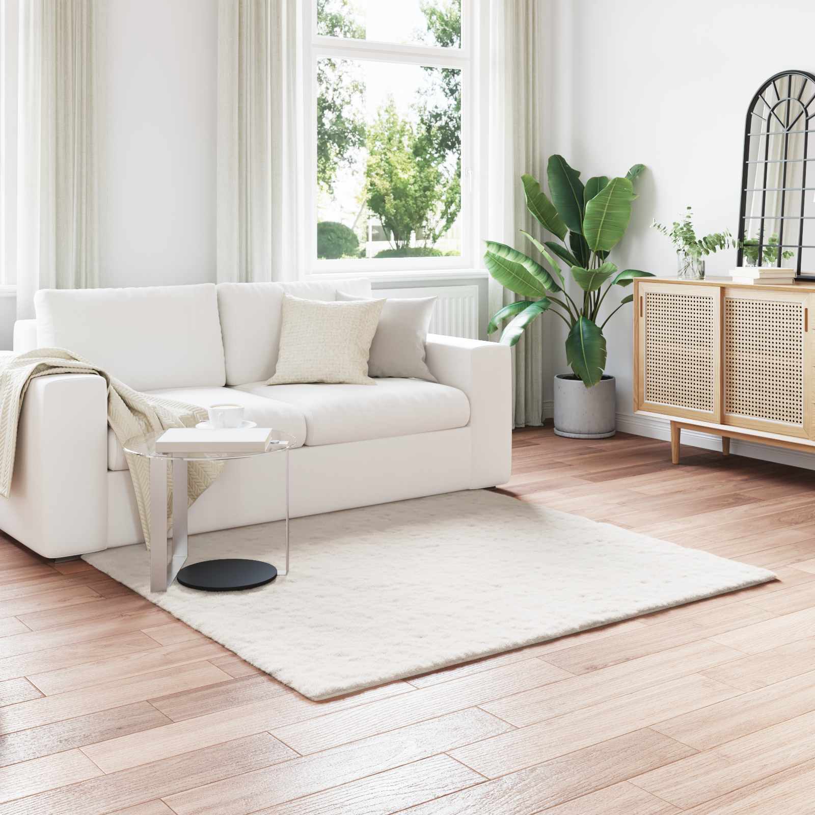 Antislip vloerkleed van imitatie konijnenbont OLITE Polyester