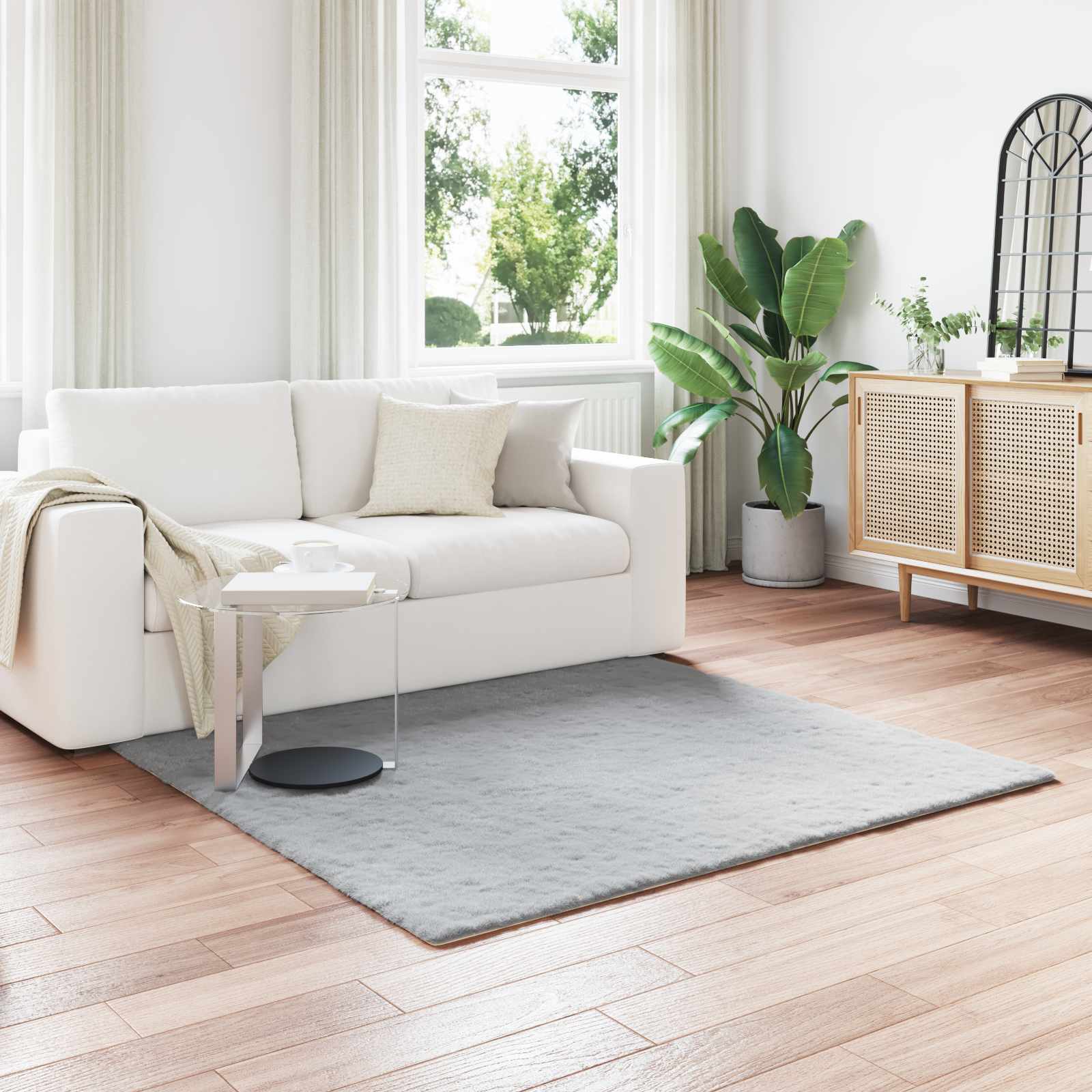 Antislip vloerkleed van imitatie konijnenbont OLITE Grijs