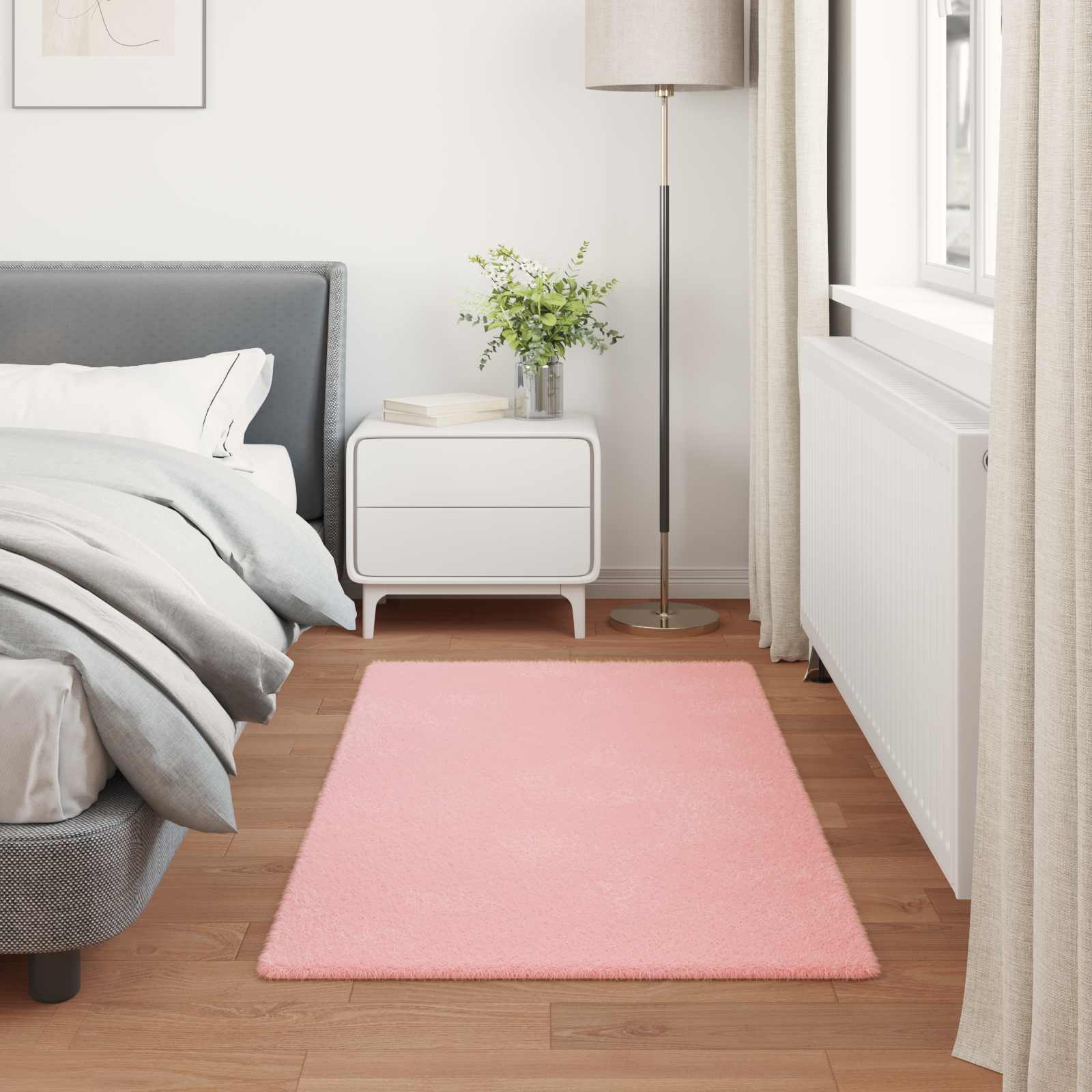 Antislip vloerkleed van imitatie konijnenbont OLITE Roze