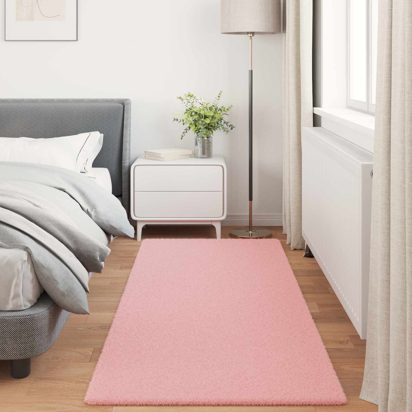 Antislip vloerkleed van imitatie konijnenbont OLITE Roze