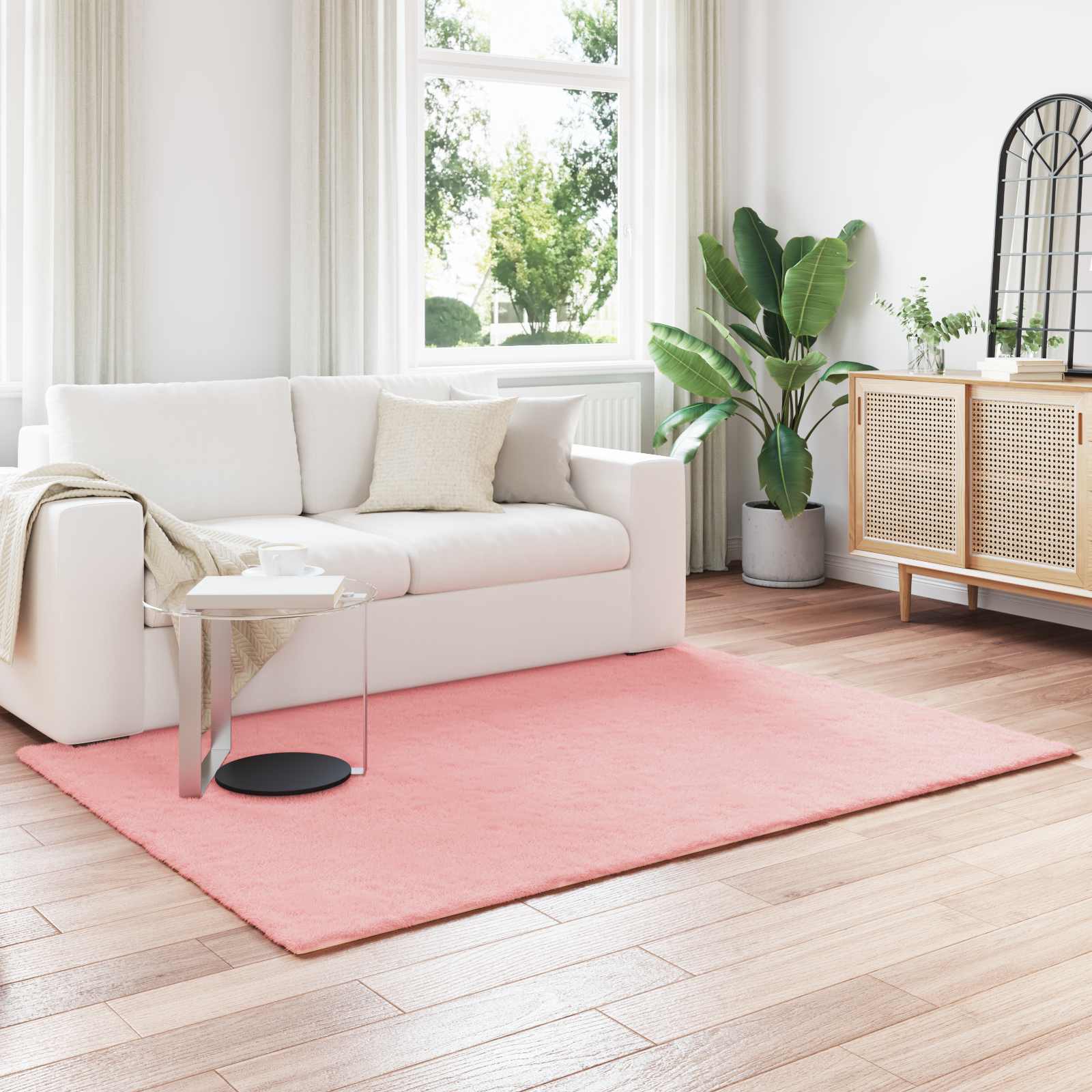 Antislip vloerkleed van imitatie konijnenbont OLITE Roze