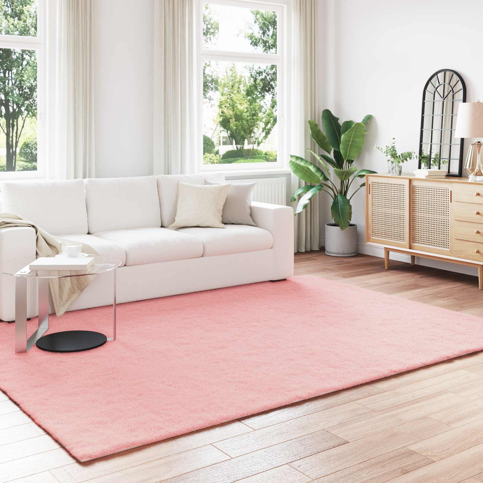 Antislip vloerkleed van imitatie konijnenbont OLITE Roze