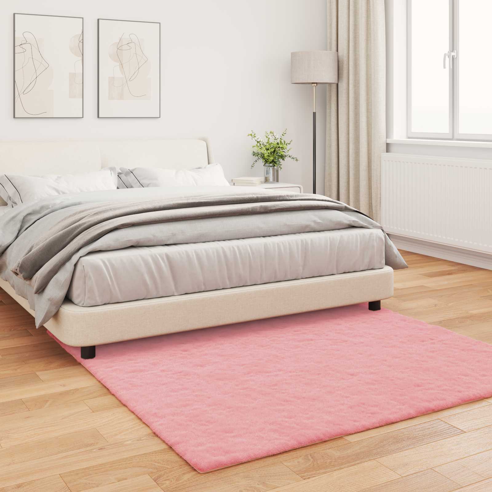 Antislip vloerkleed van imitatie konijnenbont OLITE Roze