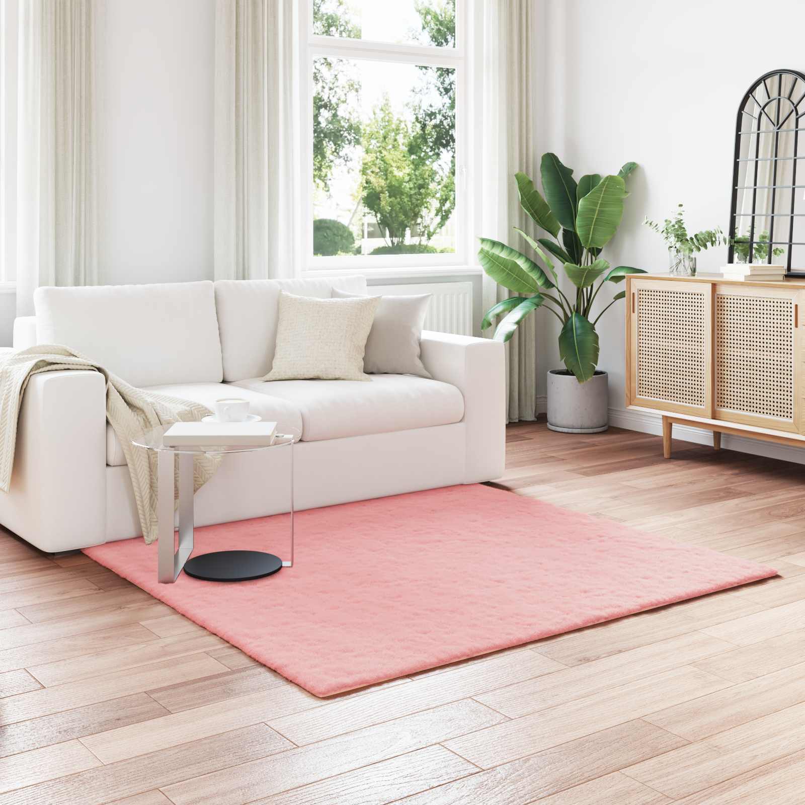 Antislip vloerkleed van imitatie konijnenbont OLITE Roze