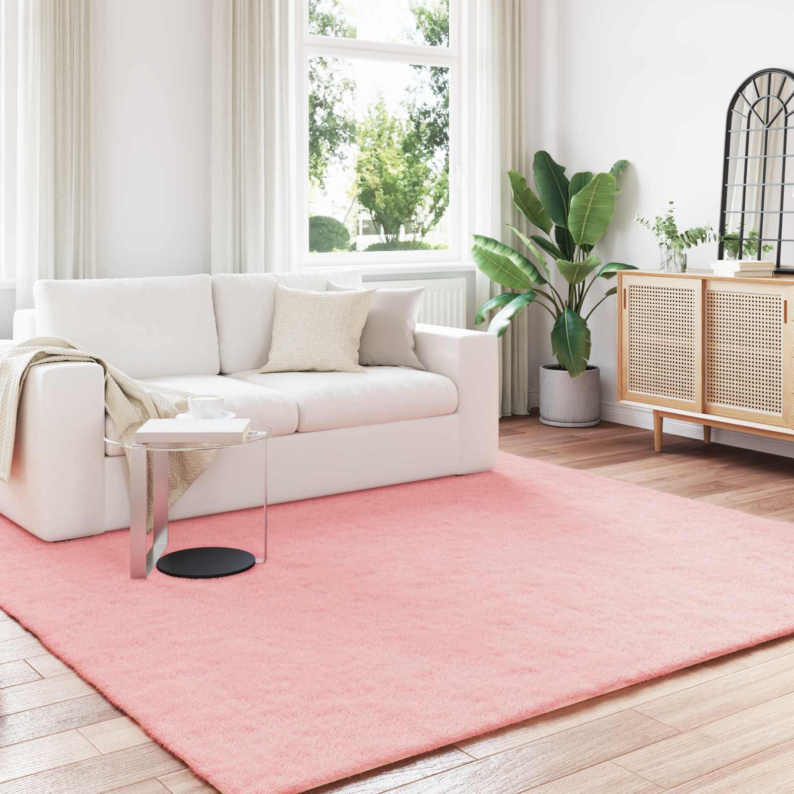 Antislip vloerkleed van imitatie konijnenbont OLITE Roze