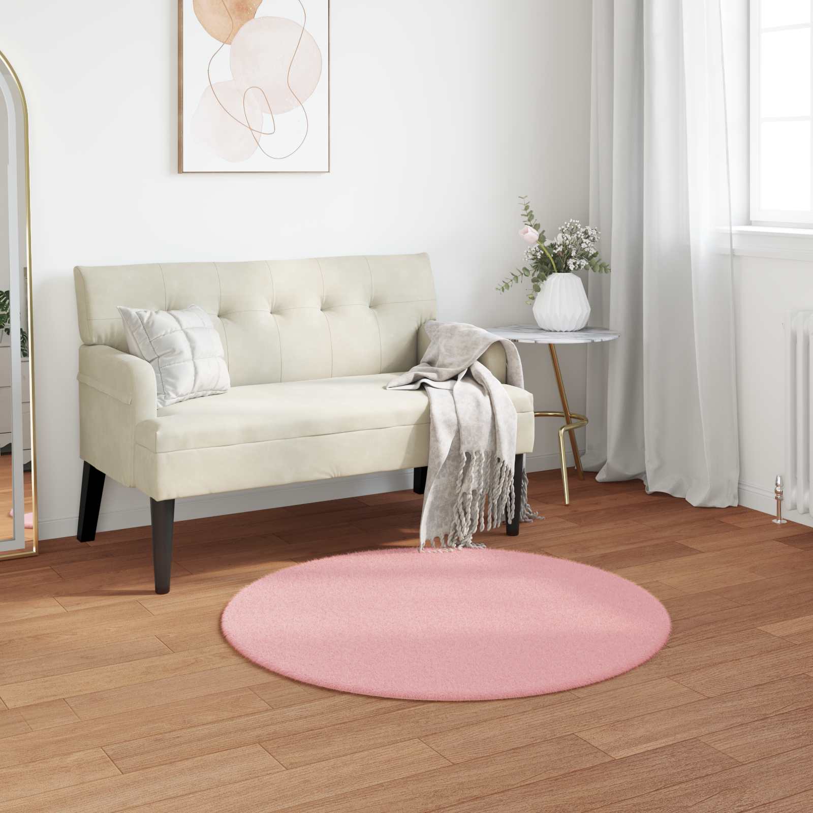 Antislip vloerkleed van imitatie konijnenbont OLITE Roze