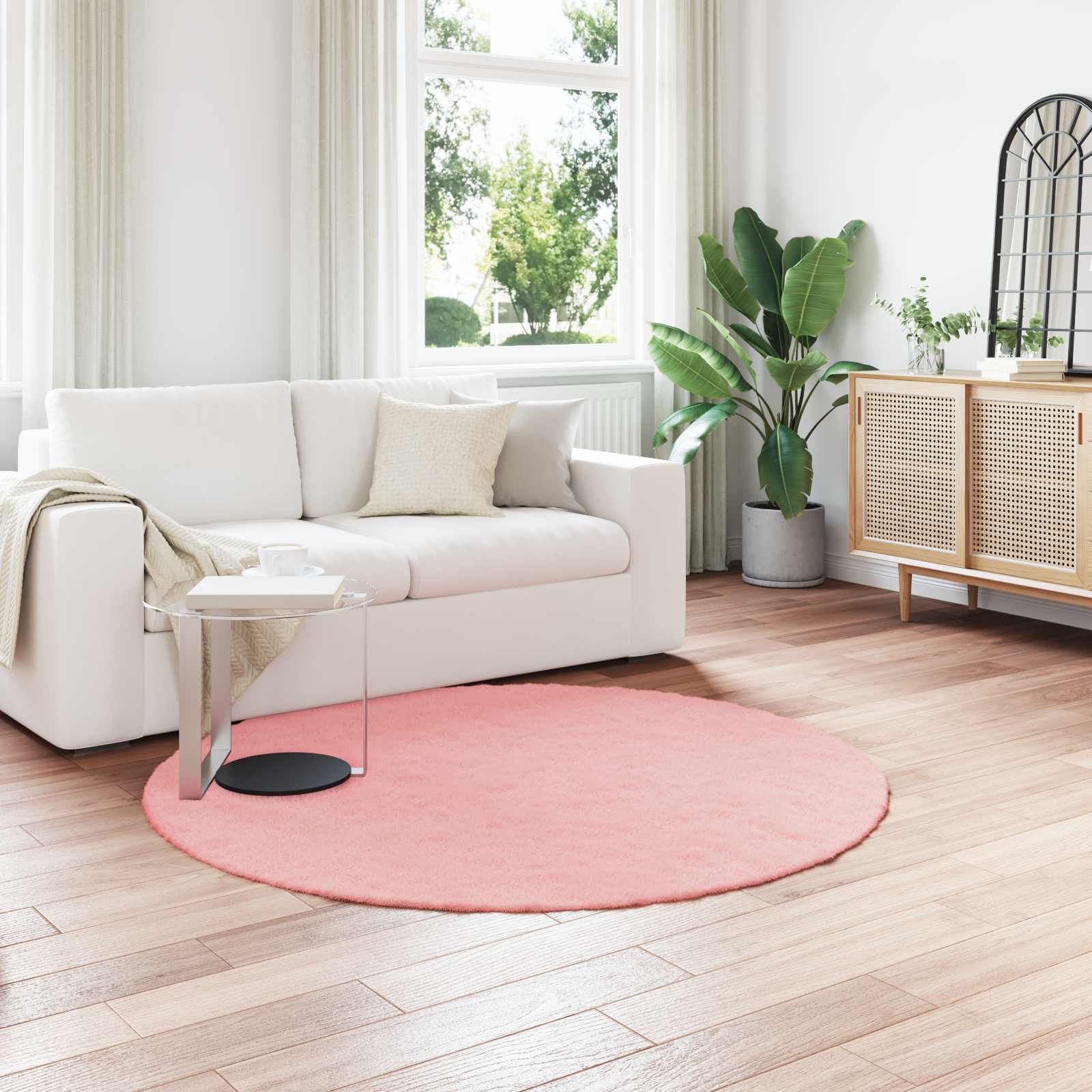 Antislip vloerkleed van imitatie konijnenbont OLITE Roze