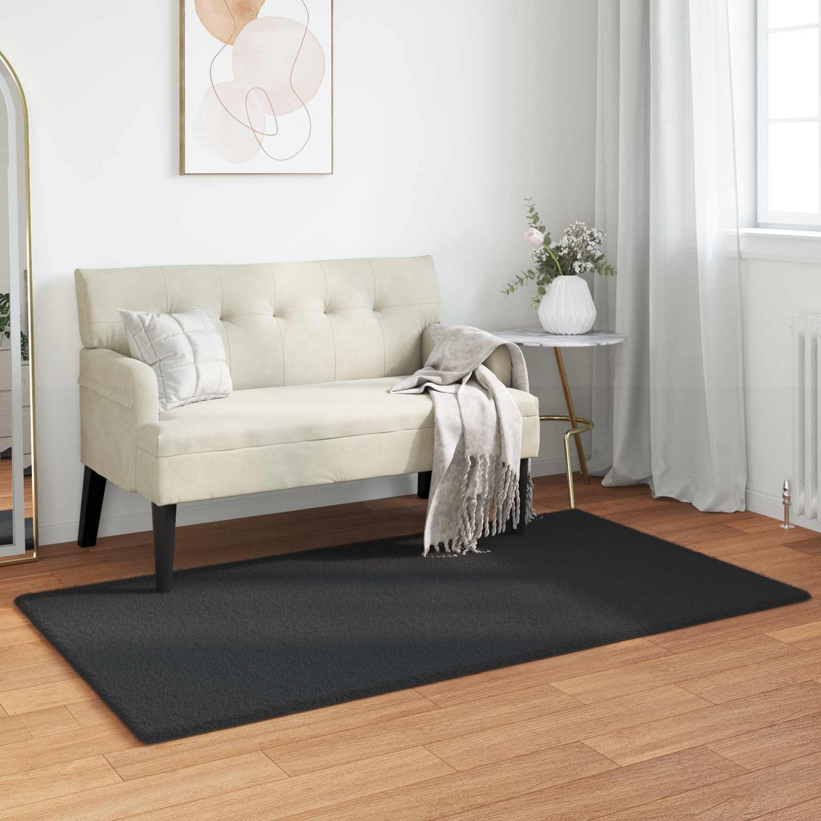 Antislip vloerkleed van imitatie konijnenbont OLITE Zwart
