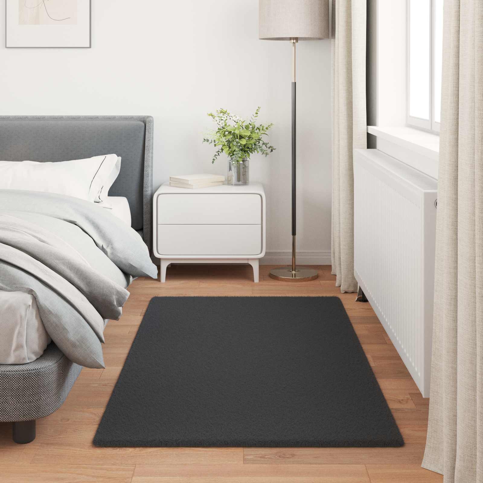 Antislip vloerkleed van imitatie konijnenbont OLITE Zwart