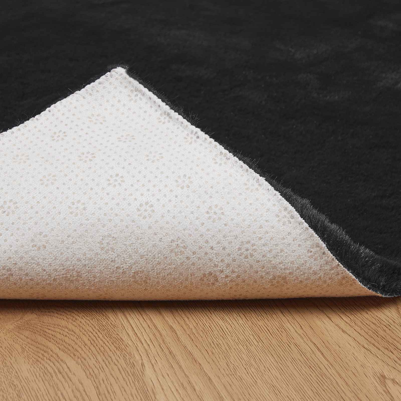Antislip vloerkleed van imitatie konijnenbont OLITE Zwart
