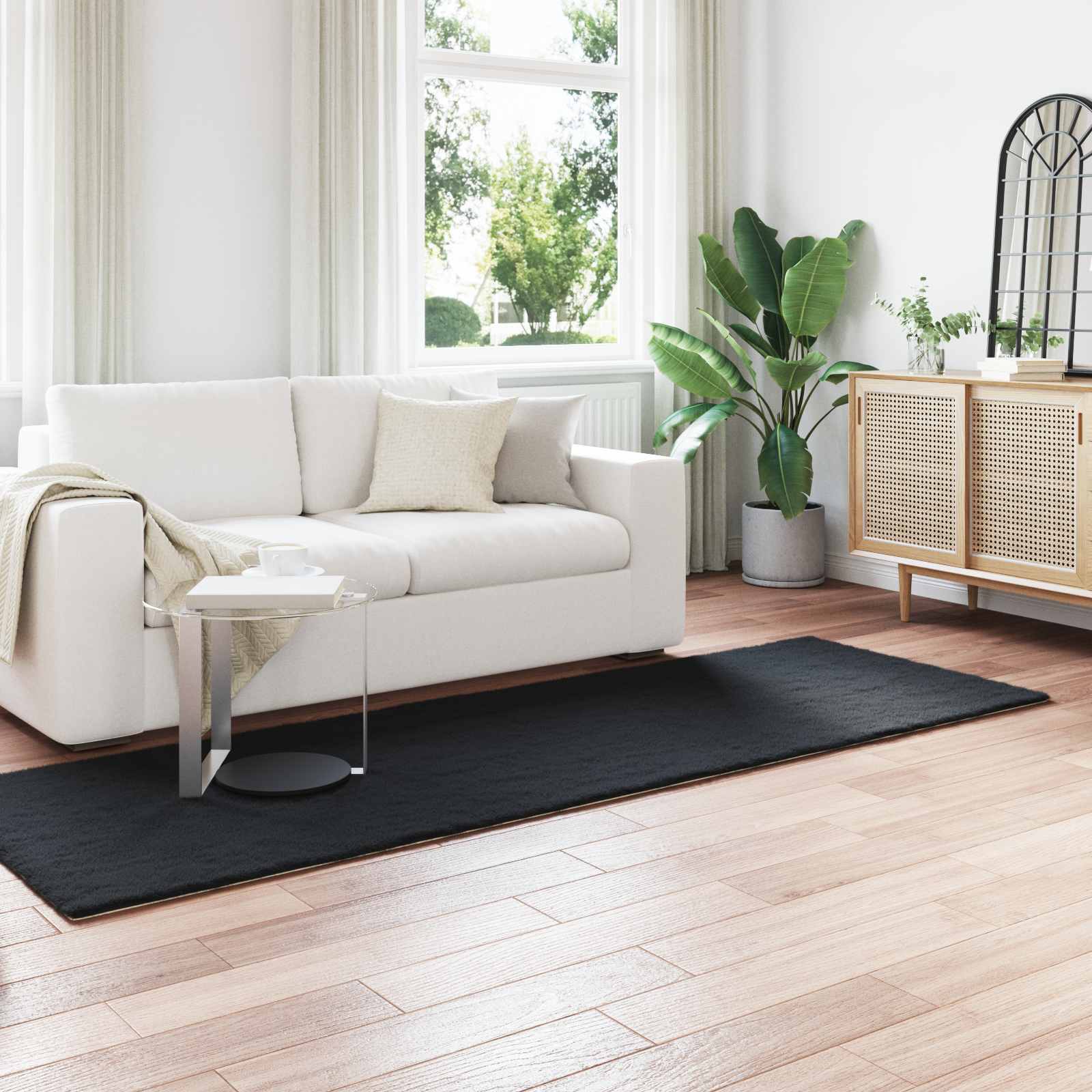 Antislip vloerkleed van imitatie konijnenbont OLITE Zwart