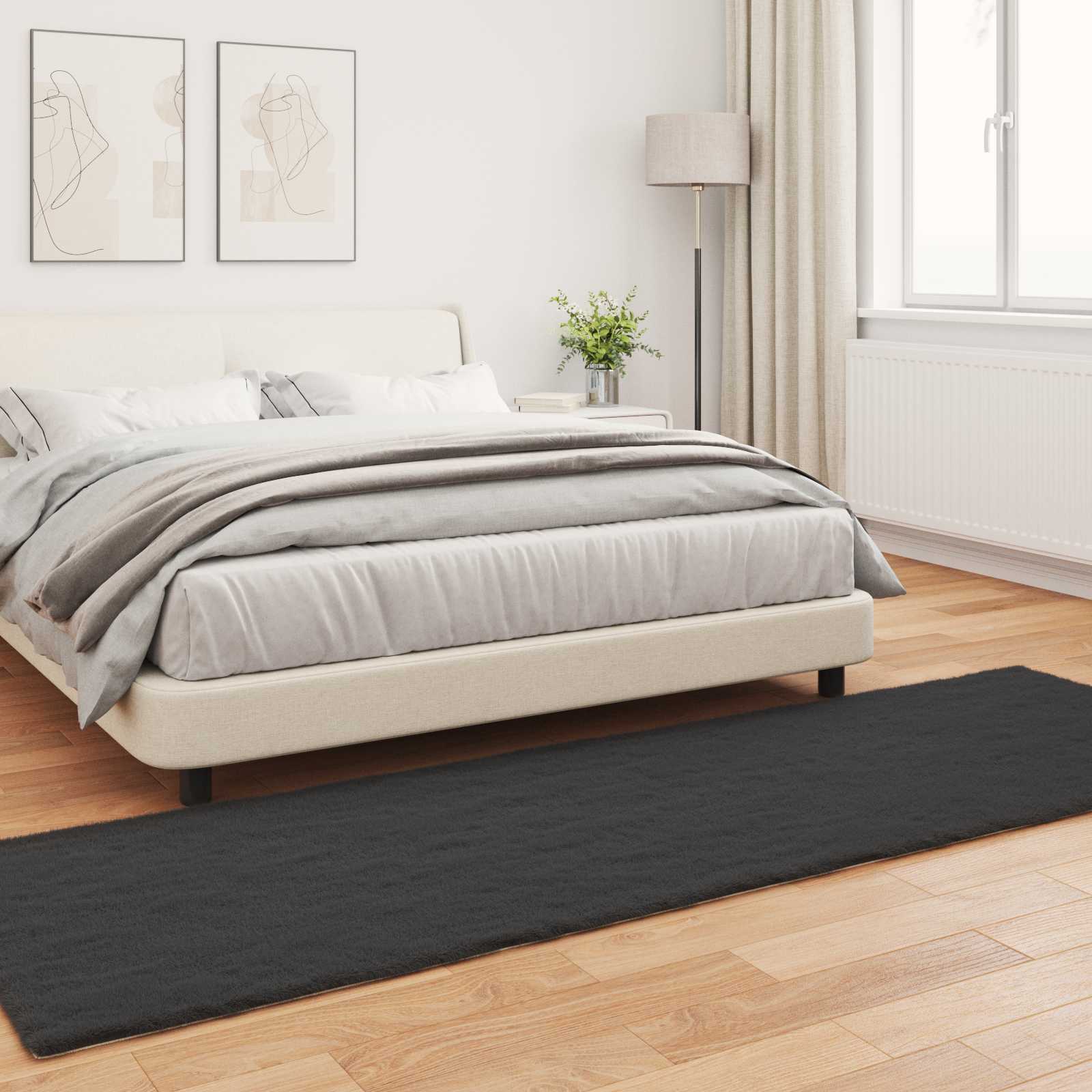Antislip vloerkleed van imitatie konijnenbont OLITE Zwart