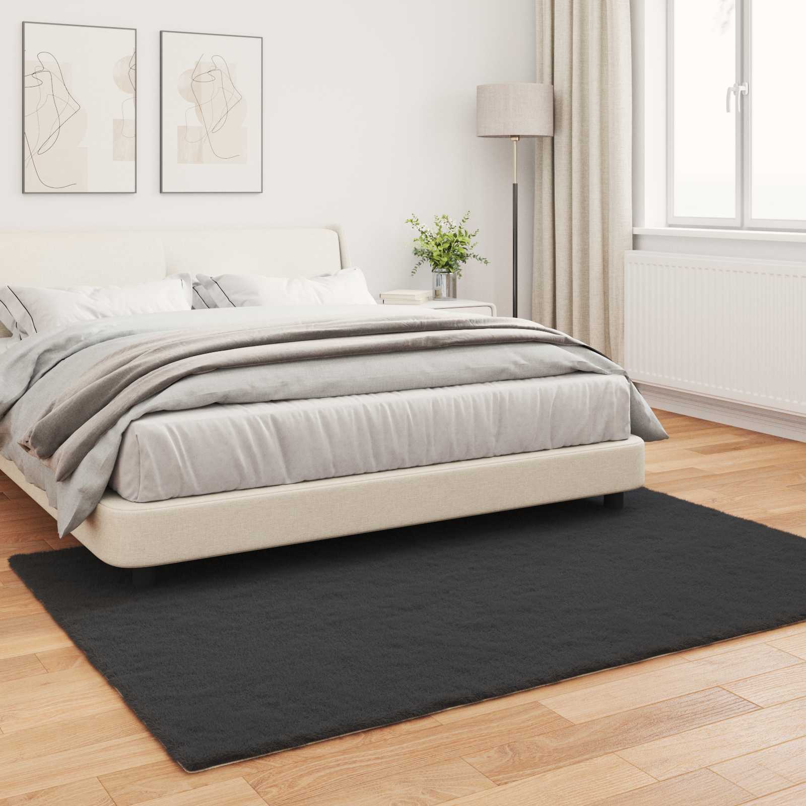 Antislip vloerkleed van imitatie konijnenbont OLITE Zwart