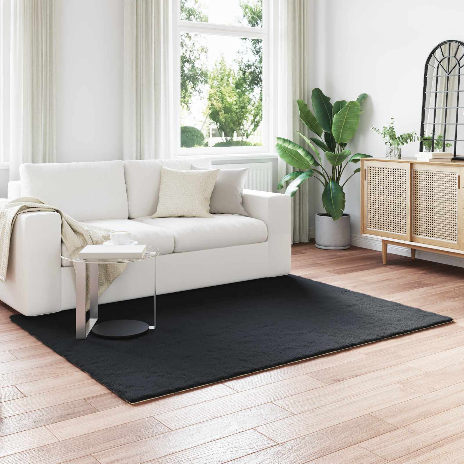Antislip vloerkleed van imitatie konijnenbont OLITE Zwart