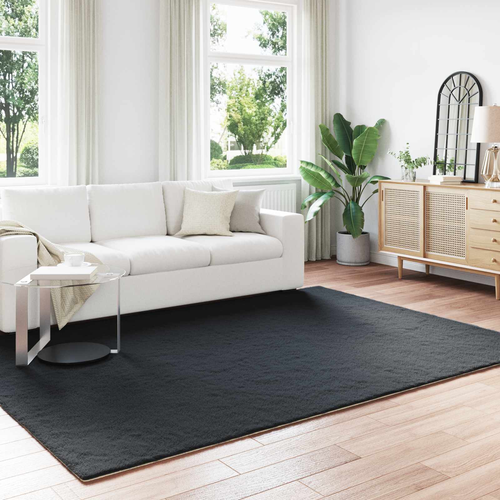 Antislip vloerkleed van imitatie konijnenbont OLITE Zwart