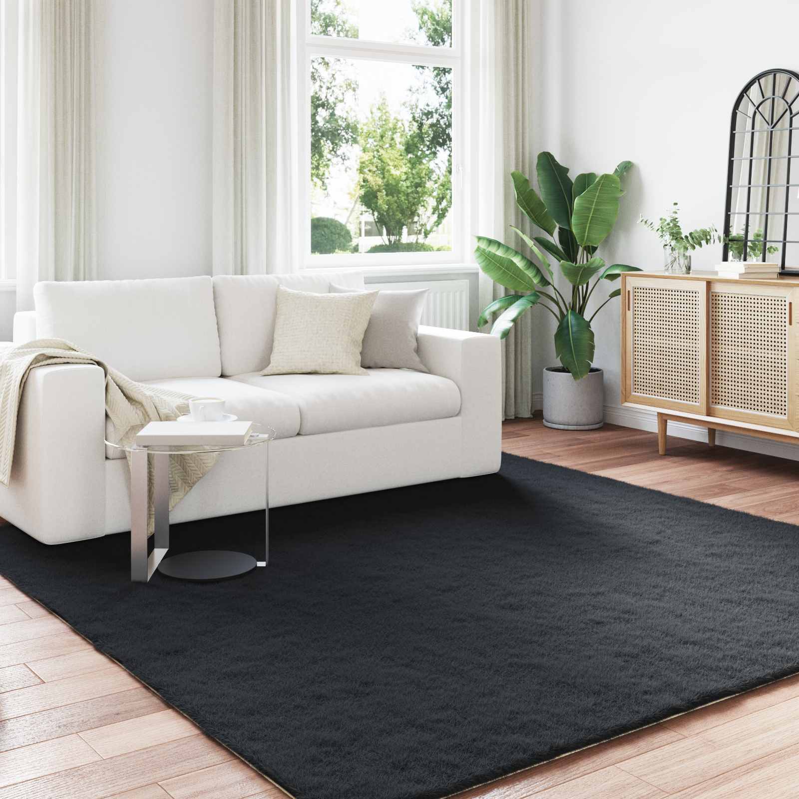 Antislip vloerkleed van imitatie konijnenbont OLITE Zwart