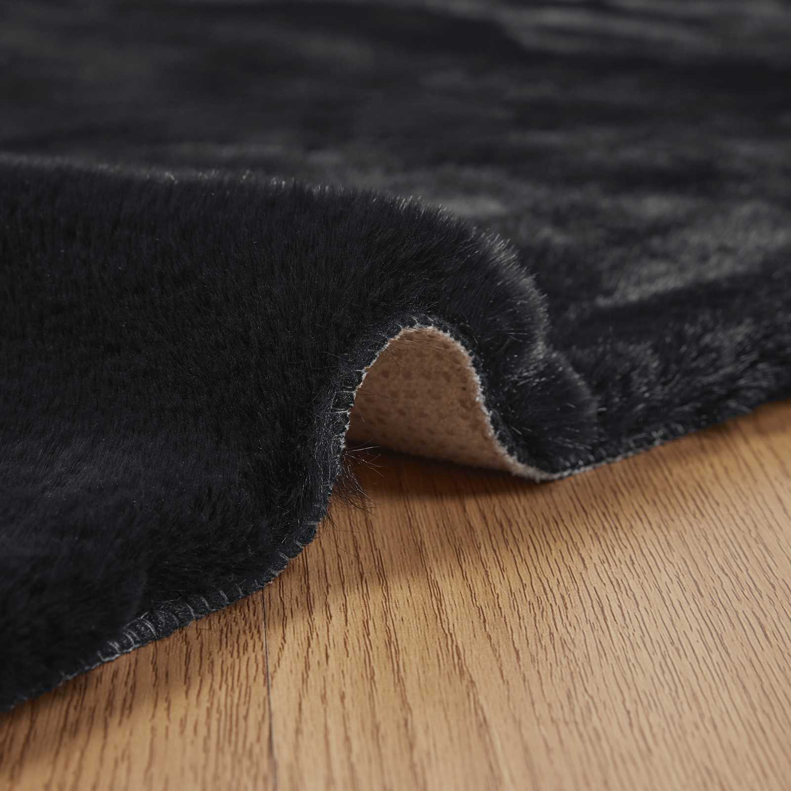 Antislip vloerkleed van imitatie konijnenbont OLITE Zwart