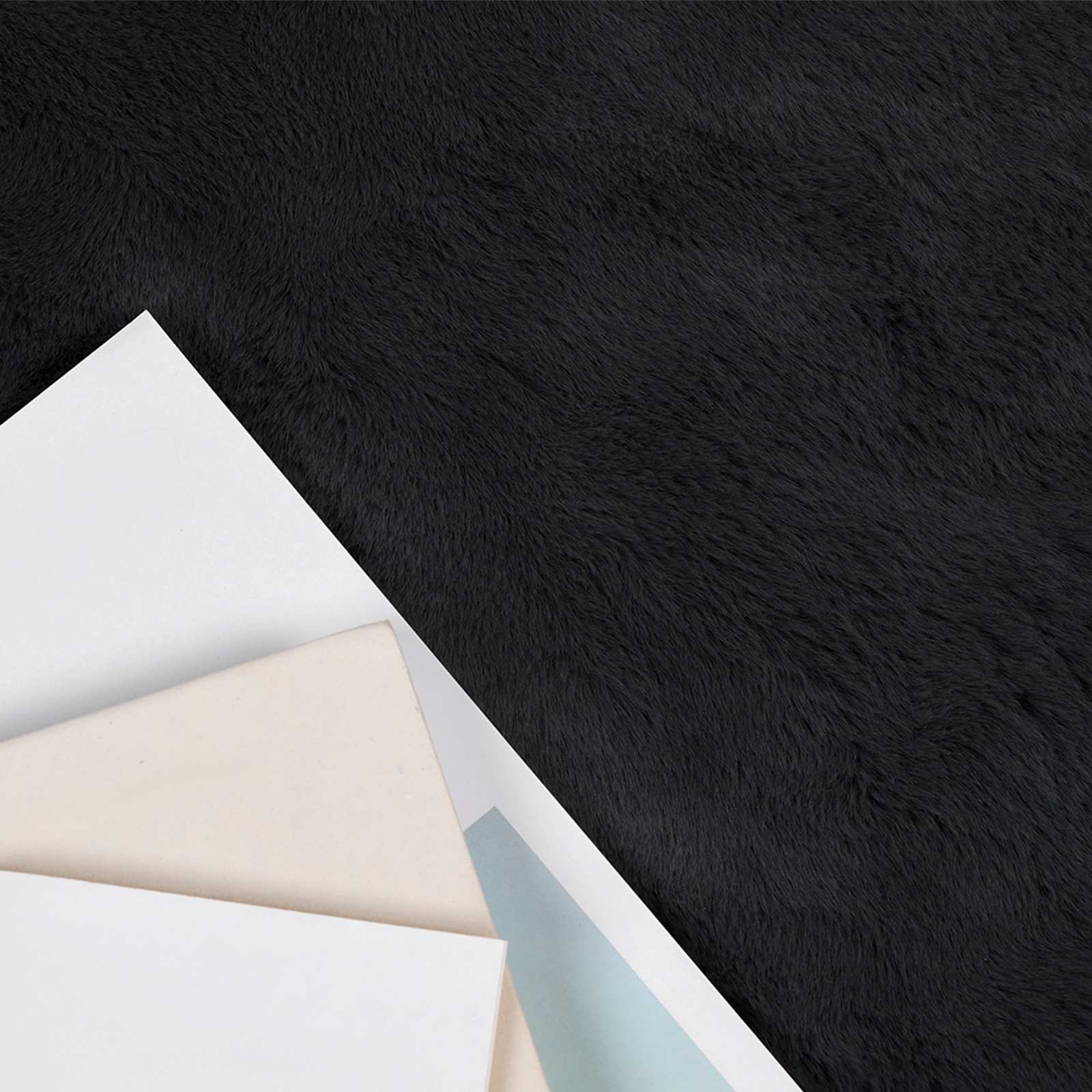 Antislip vloerkleed van imitatie konijnenbont OLITE Zwart