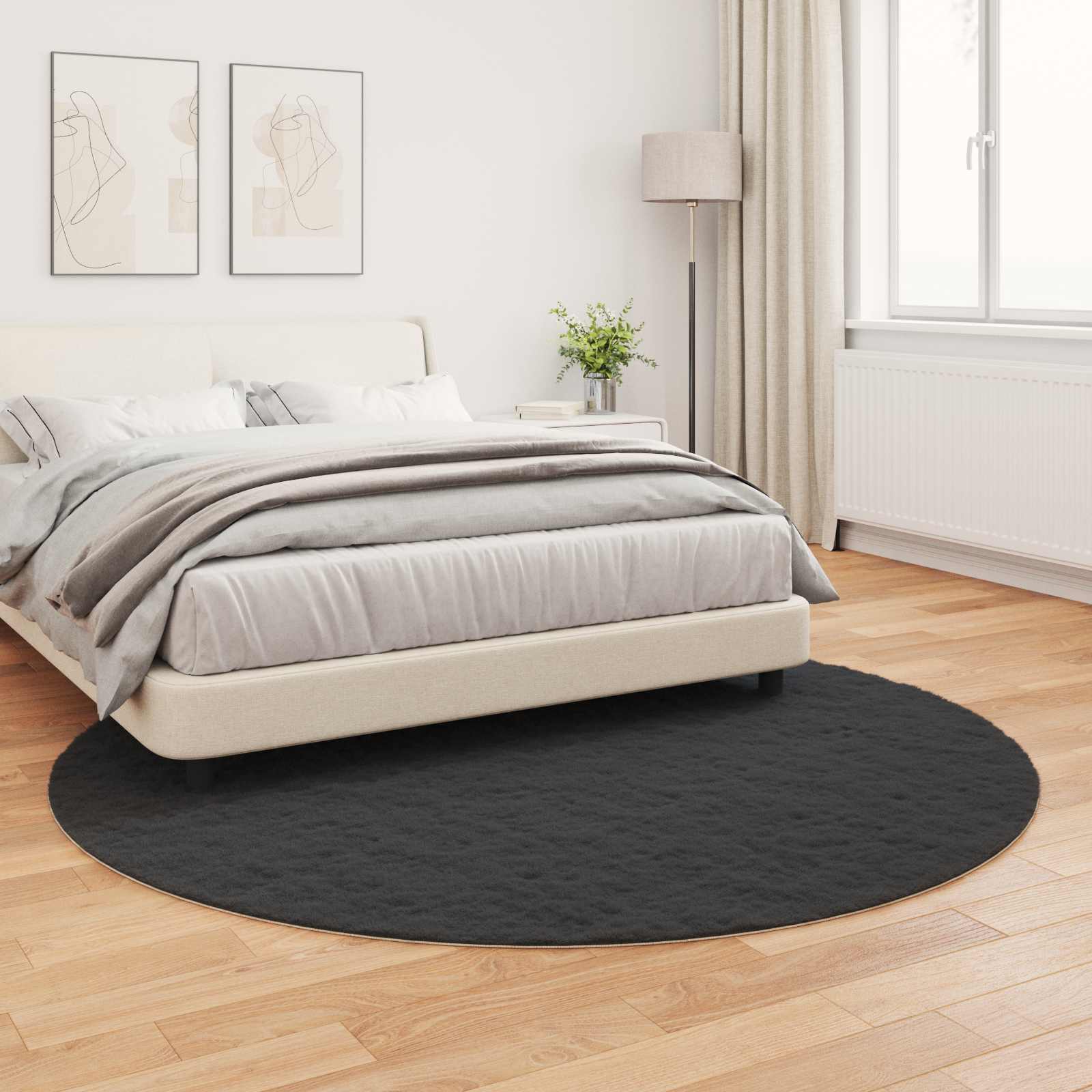 Antislip vloerkleed van imitatie konijnenbont OLITE Zwart