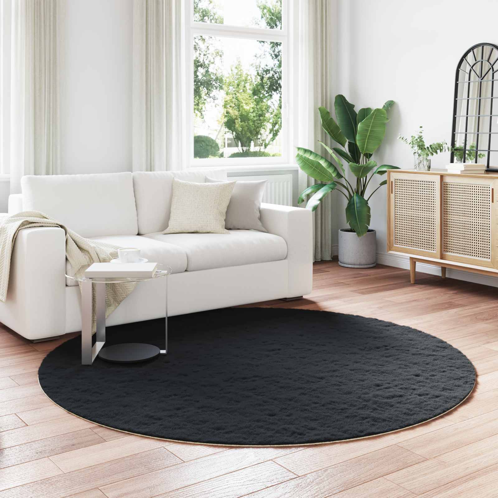 Antislip vloerkleed van imitatie konijnenbont OLITE Zwart