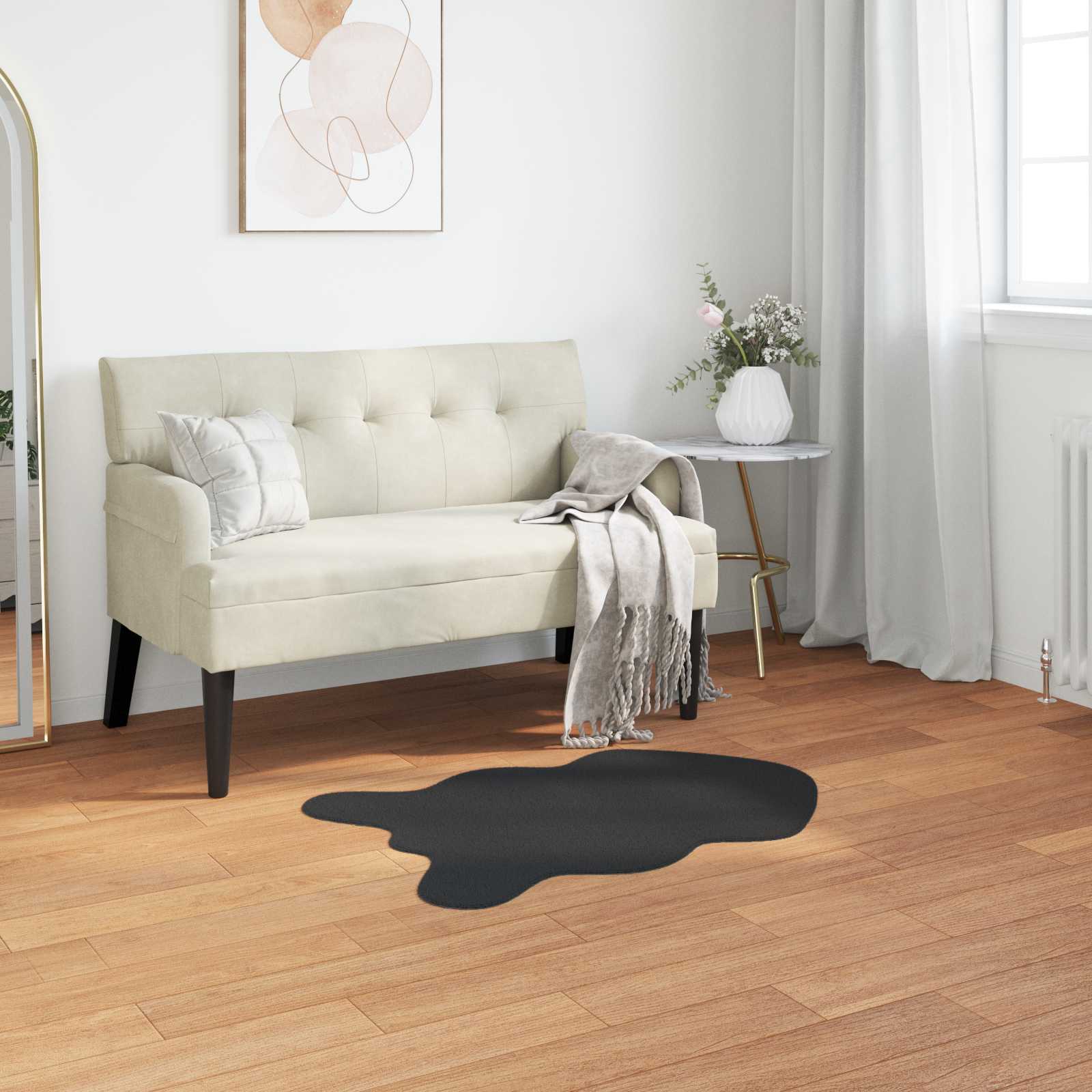 Antislip vloerkleed van imitatie konijnenbont OLITE Zwart