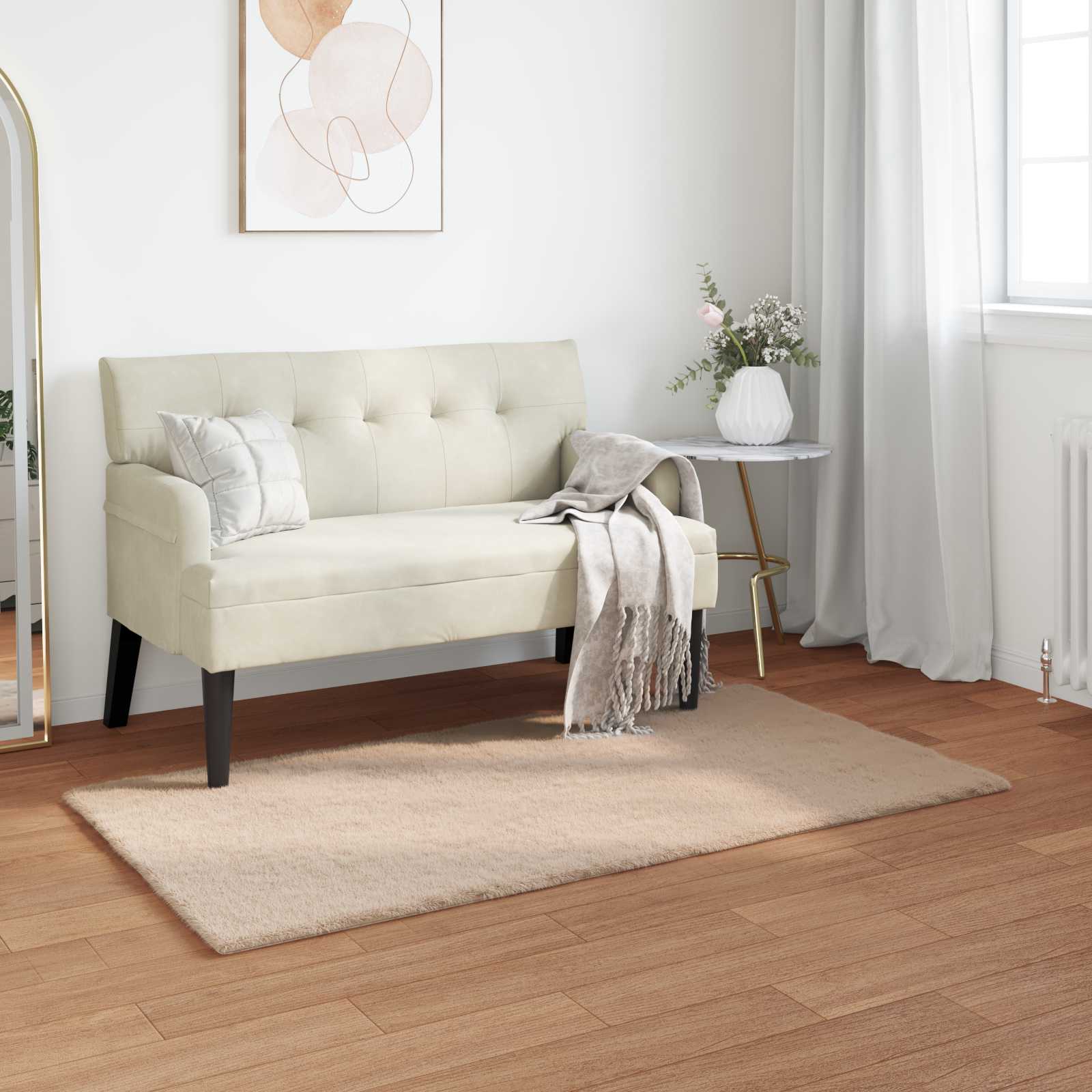 Antislip vloerkleed van imitatie konijnenbont OLITE Taupe