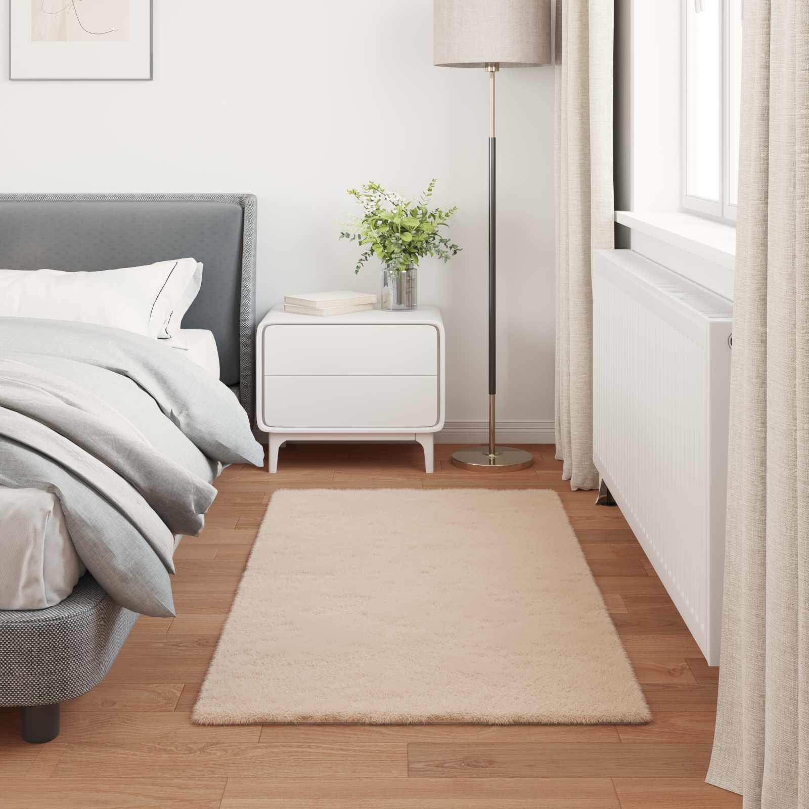 Antislip vloerkleed van imitatie konijnenbont OLITE Taupe
