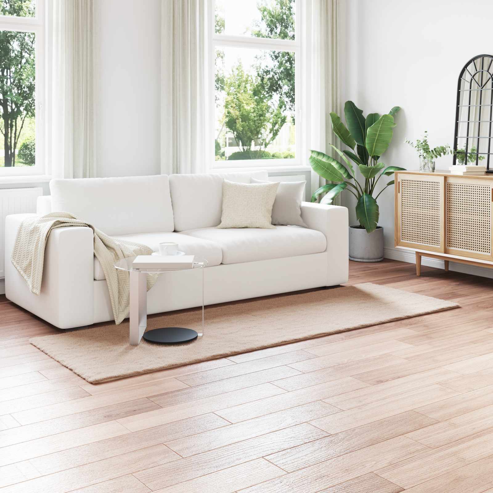Antislip vloerkleed van imitatie konijnenbont OLITE Taupe