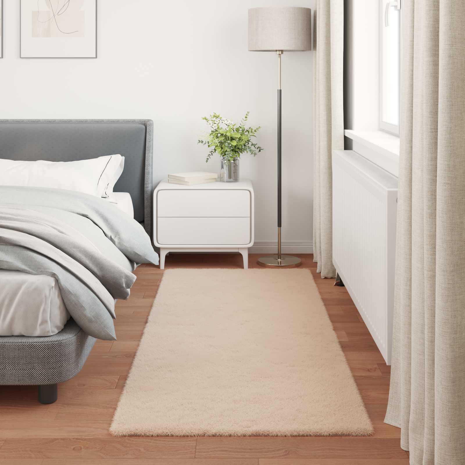 Antislip vloerkleed van imitatie konijnenbont OLITE Taupe