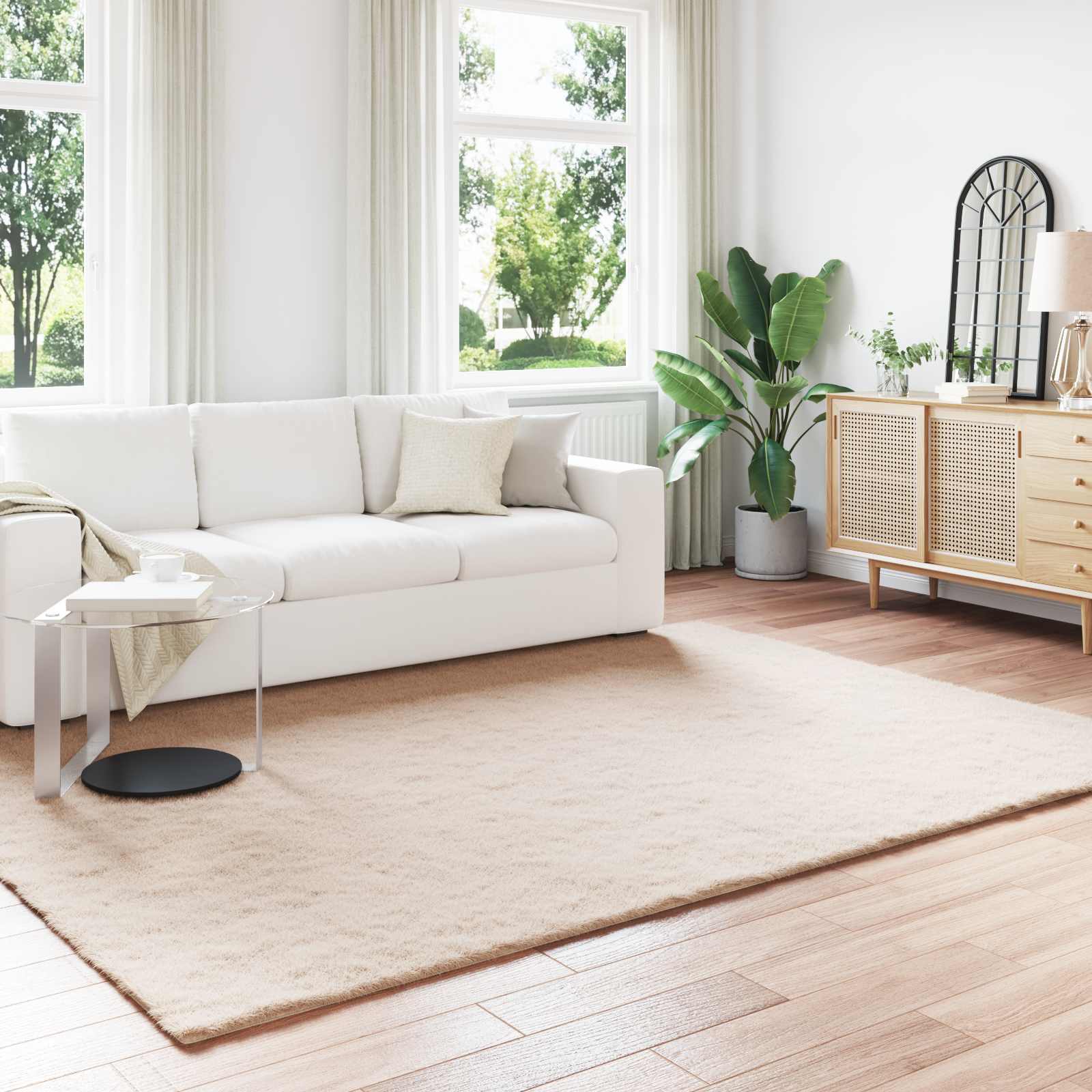 Antislip vloerkleed van imitatie konijnenbont OLITE Taupe