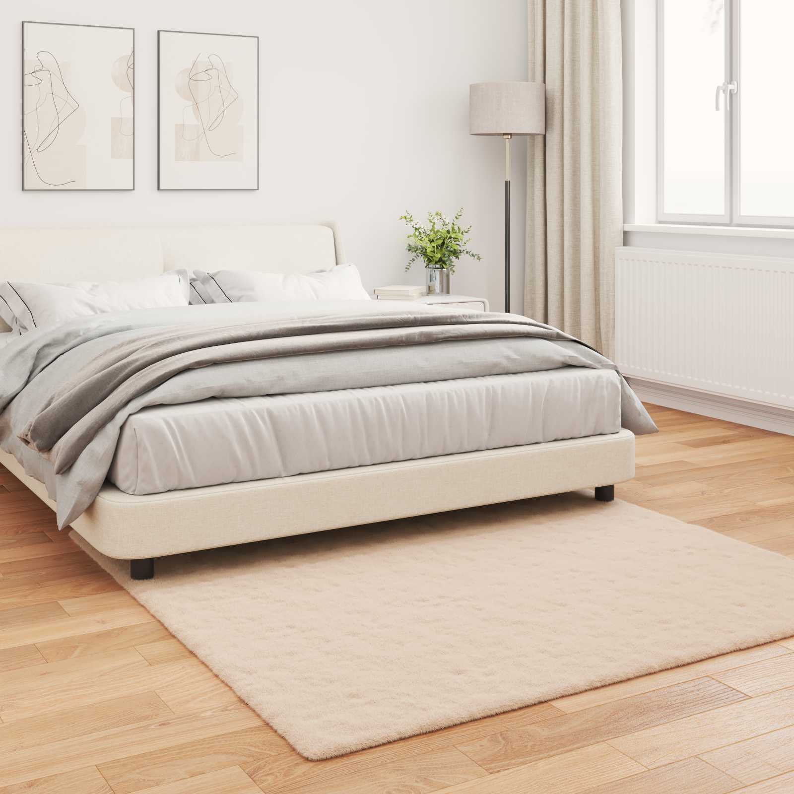 Antislip vloerkleed van imitatie konijnenbont OLITE Taupe