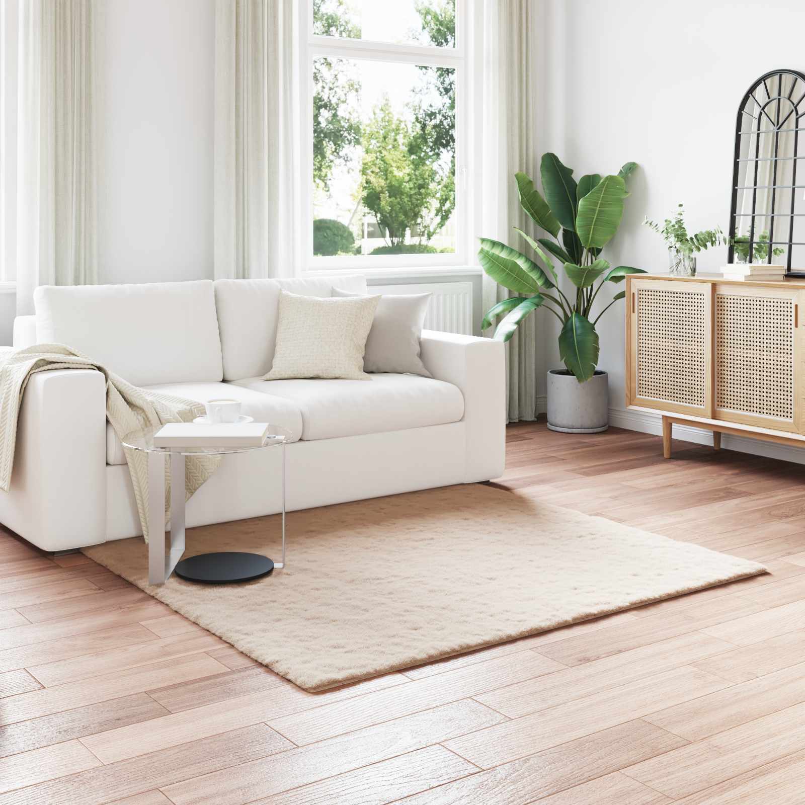 Antislip vloerkleed van imitatie konijnenbont OLITE Taupe