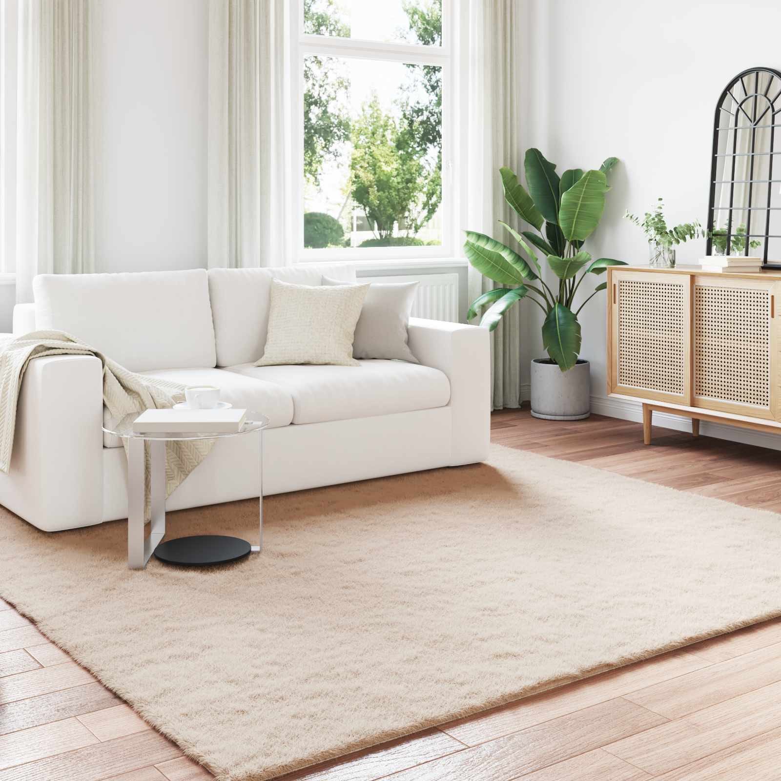 Antislip vloerkleed van imitatie konijnenbont OLITE Taupe