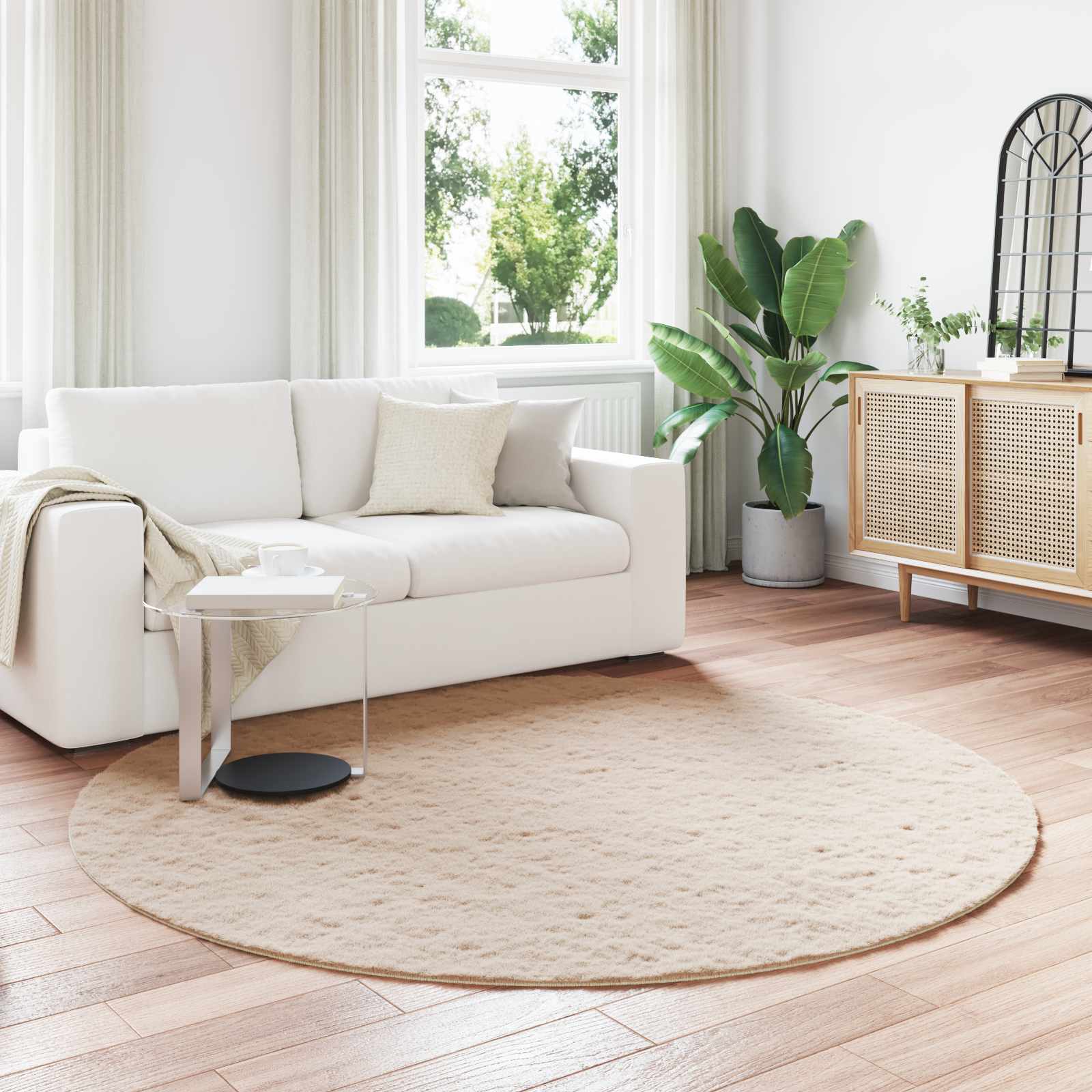 Antislip vloerkleed van imitatie konijnenbont OLITE Taupe