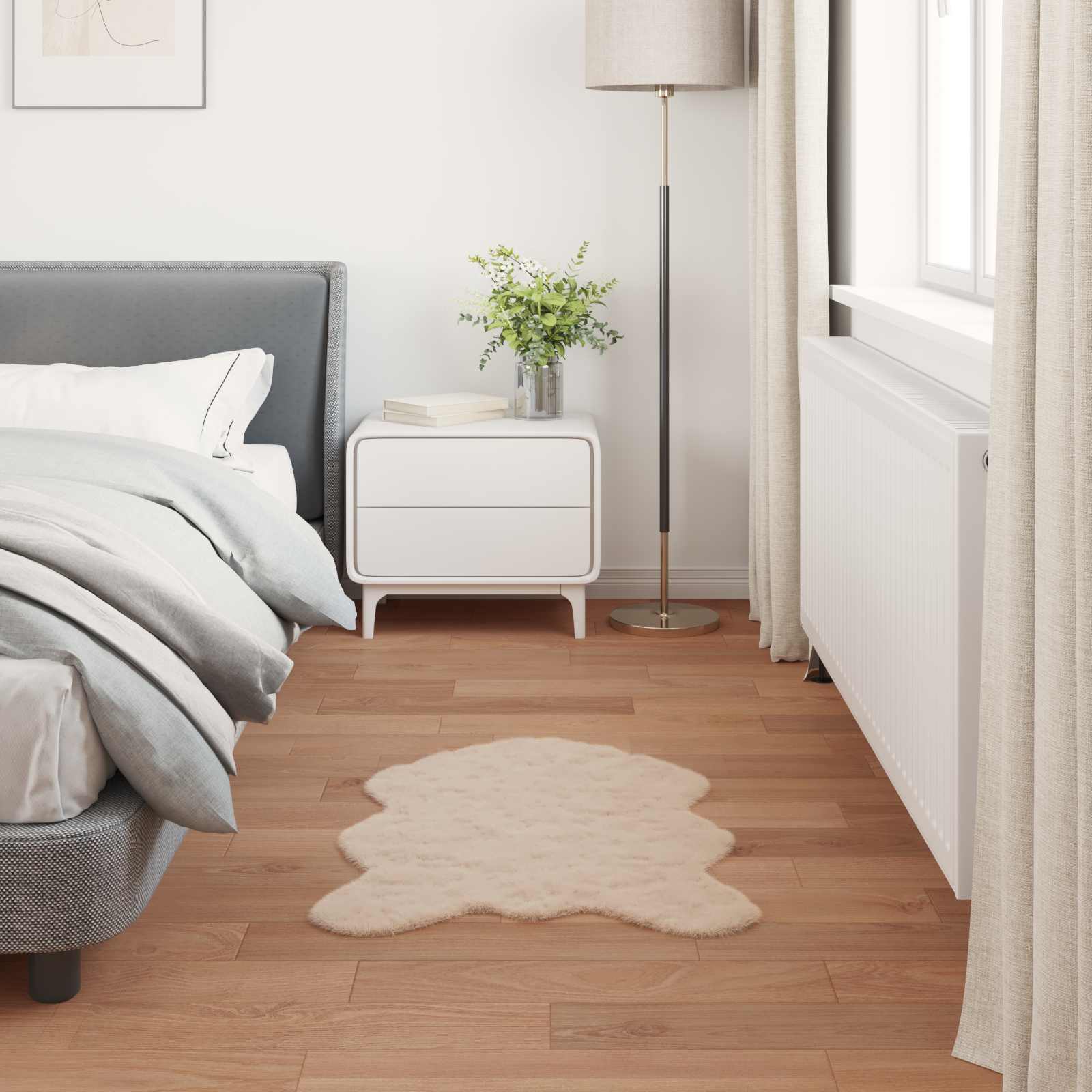 Antislip vloerkleed van imitatie konijnenbont OLITE Taupe