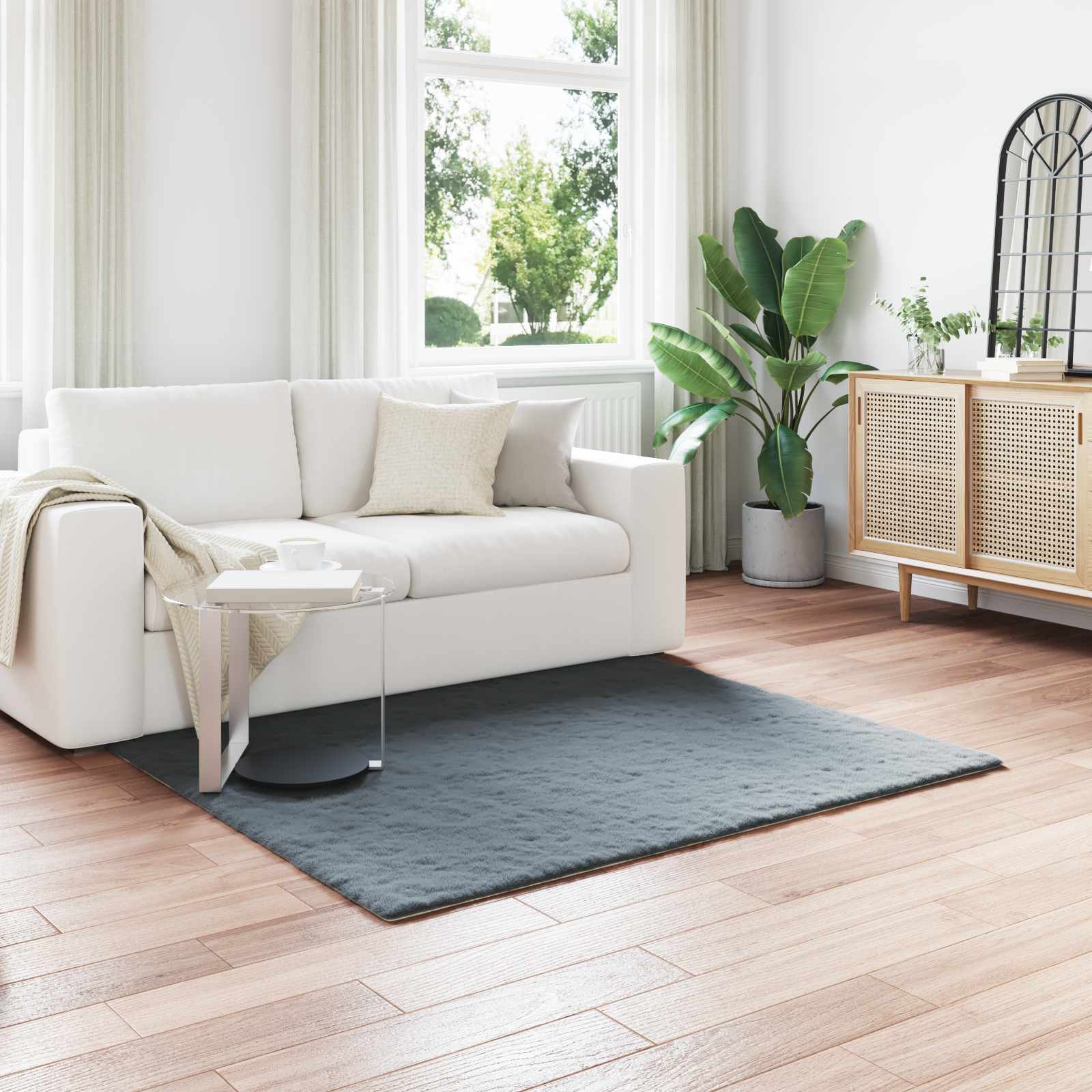 Antislip vloerkleed van imitatie konijnenbont OLITE Polyester