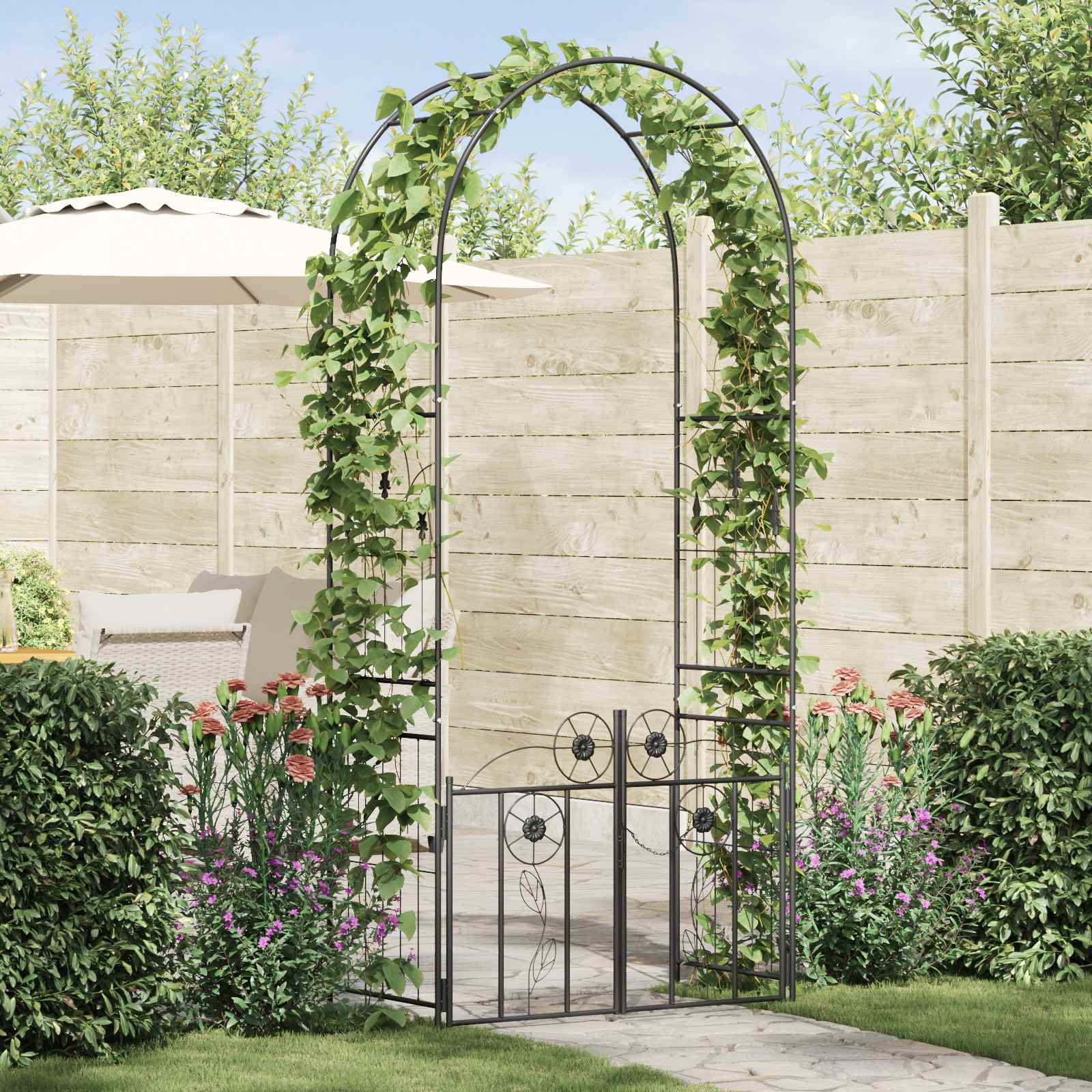 Tuin Boog met slot Zwart 102 x 50 x 218 cm