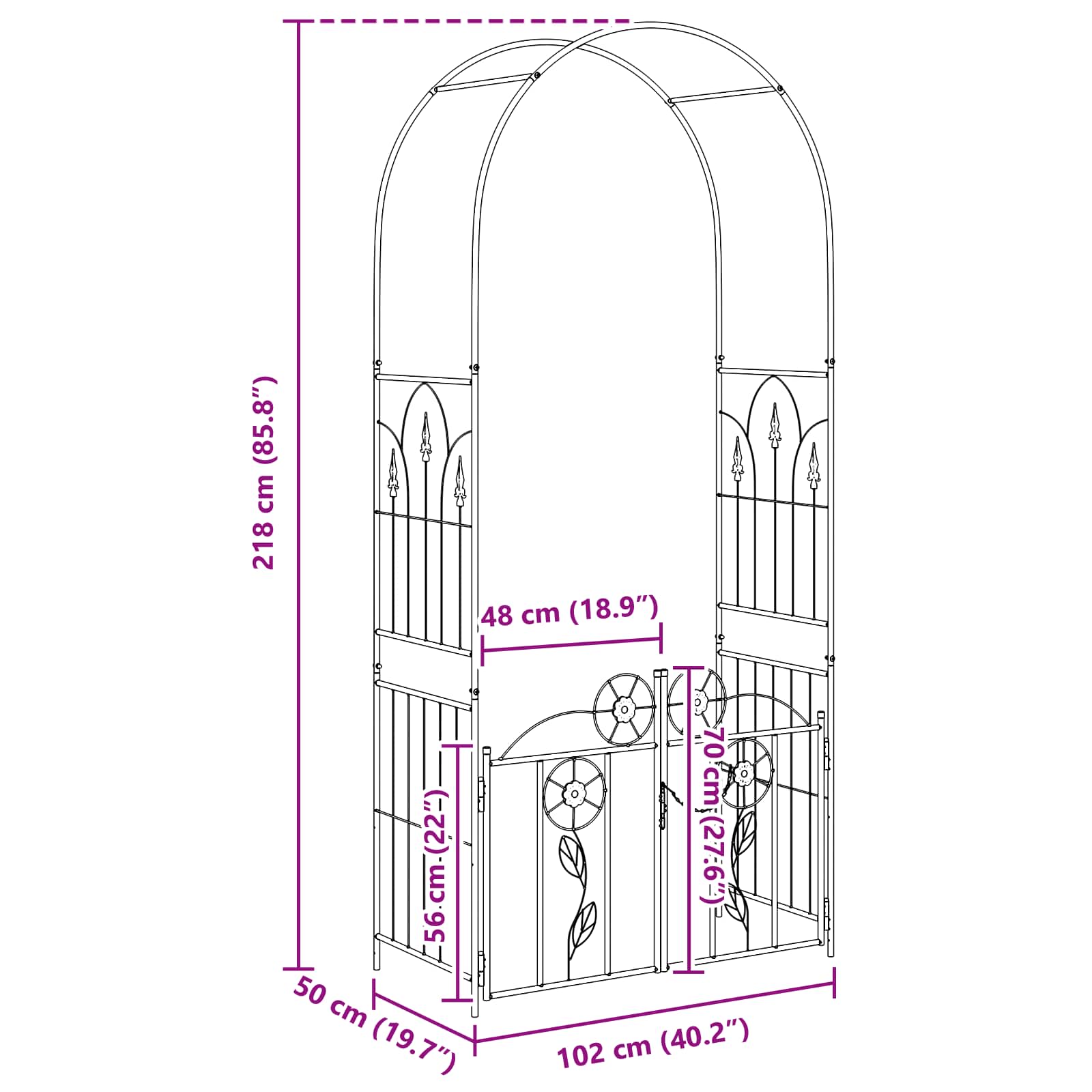 Tuin Boog met slot Groen 102 x 50 x 218 cm